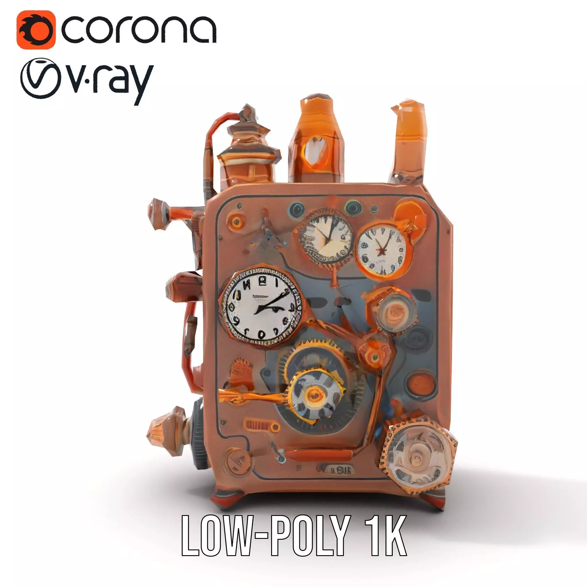 Steampunk Copper Gadget model pack Low-poly 3D model_9