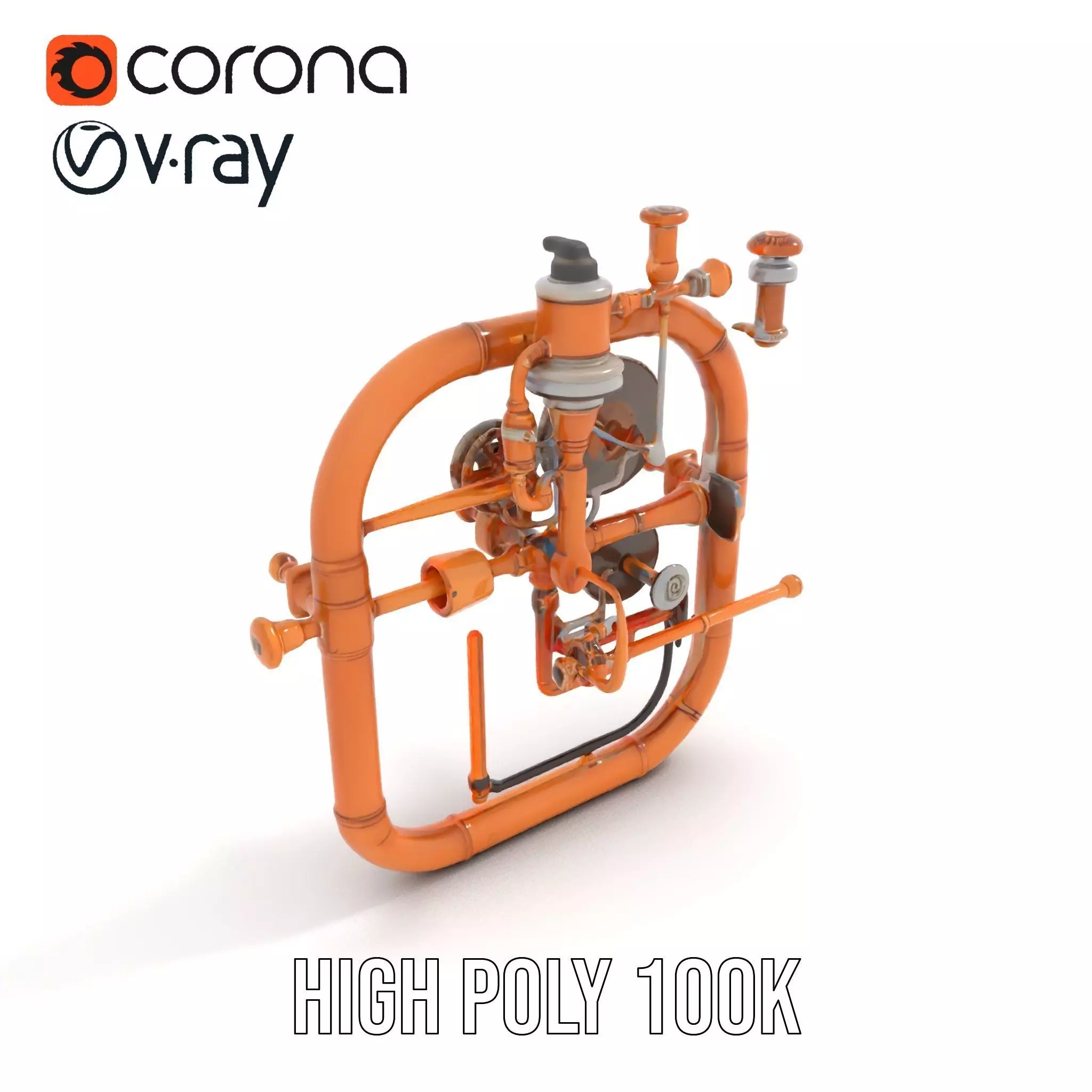 Copper Steampunk Mechanism model pack Low-poly 3D model_17