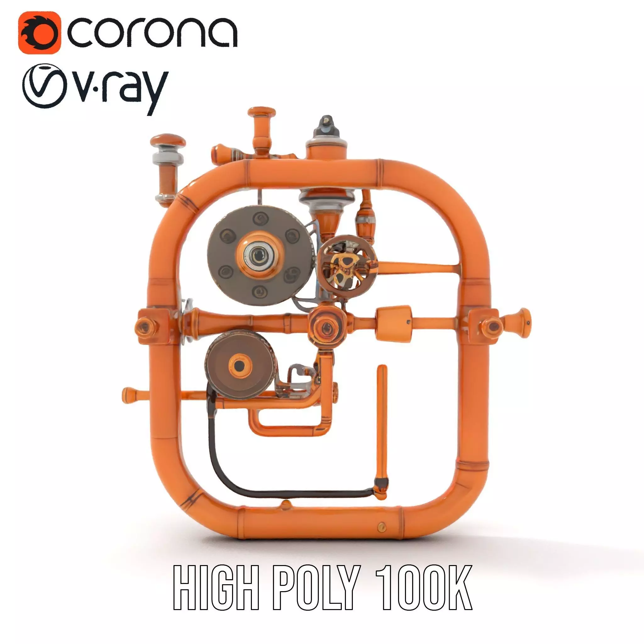 Copper Steampunk Mechanism model pack Low-poly 3D model_26