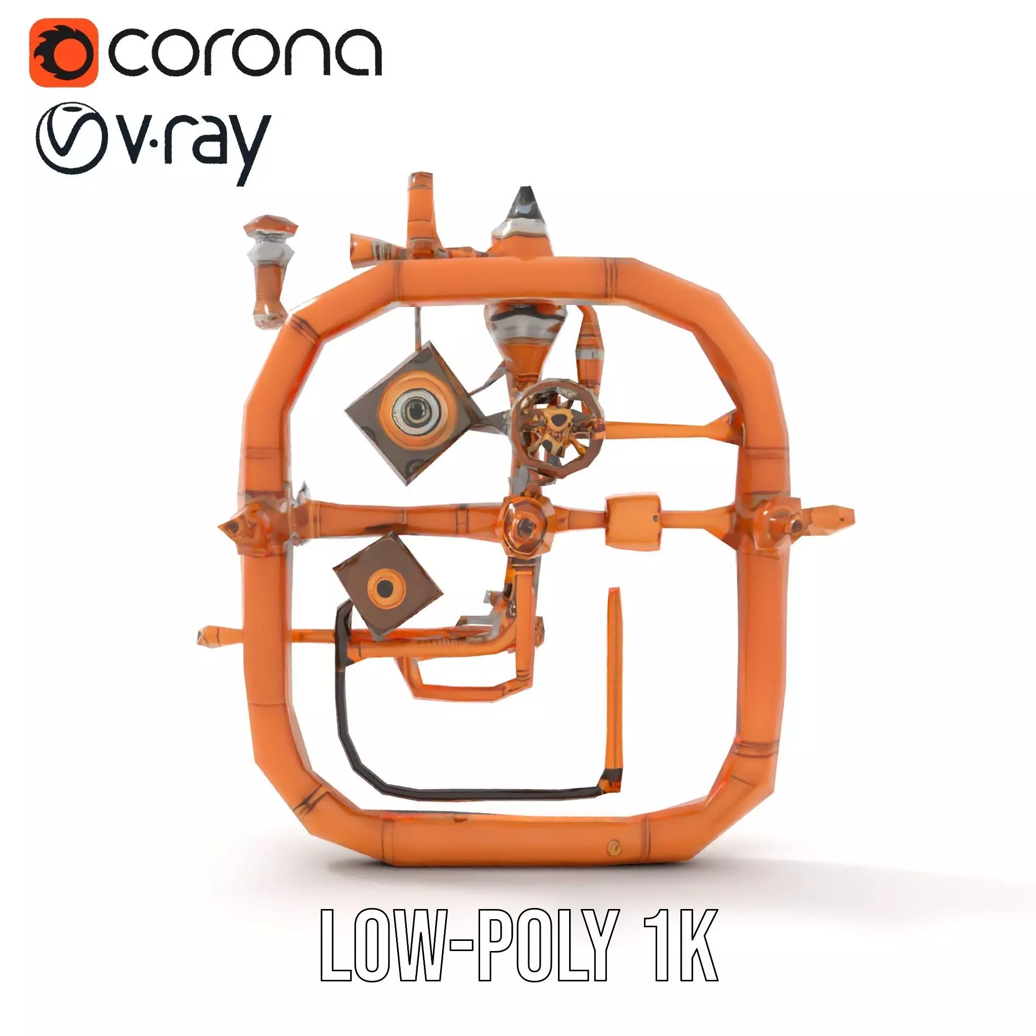 Copper Steampunk Mechanism model pack Low-poly 3D model_9