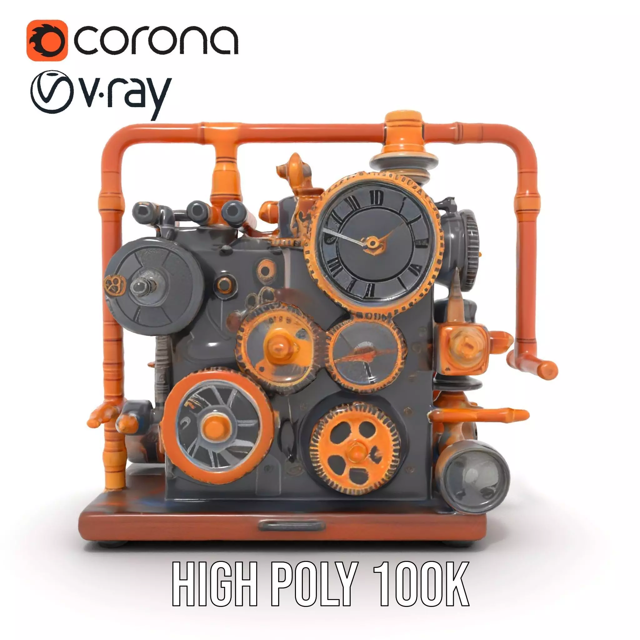 Steampunk Gear Machine model pack Low-poly 3D model_32