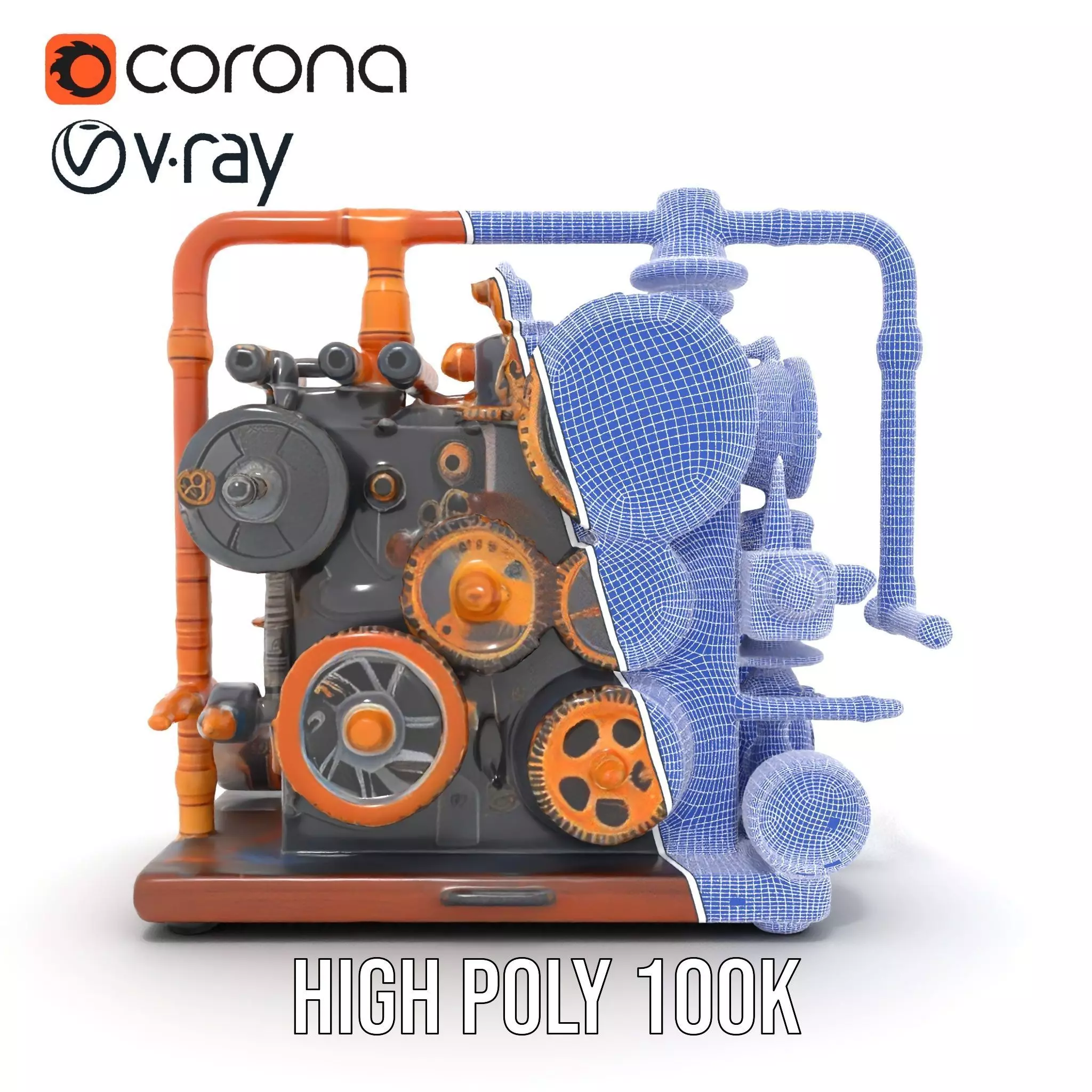 Steampunk Gear Machine model pack Low-poly 3D model_34