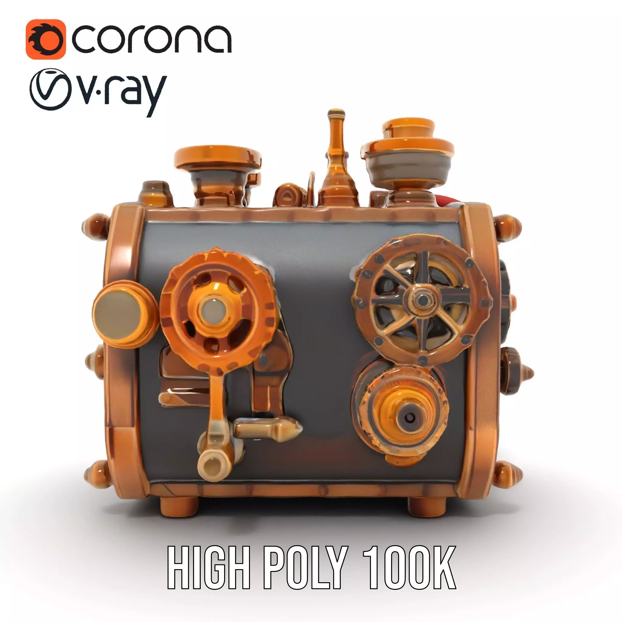 Bronze Steampunk Engine model pack Low-poly 3D model_23