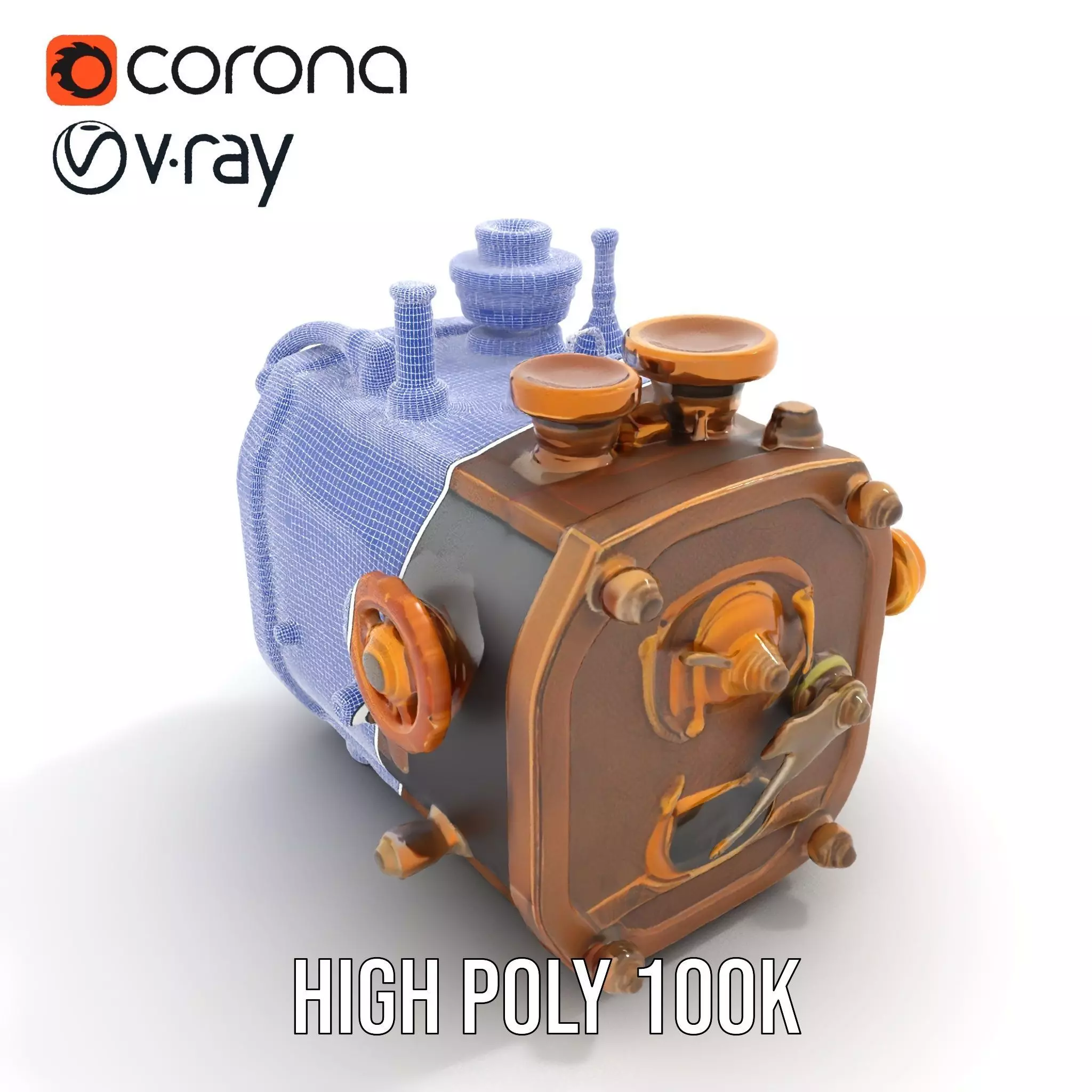 Bronze Steampunk Engine model pack Low-poly 3D model_32
