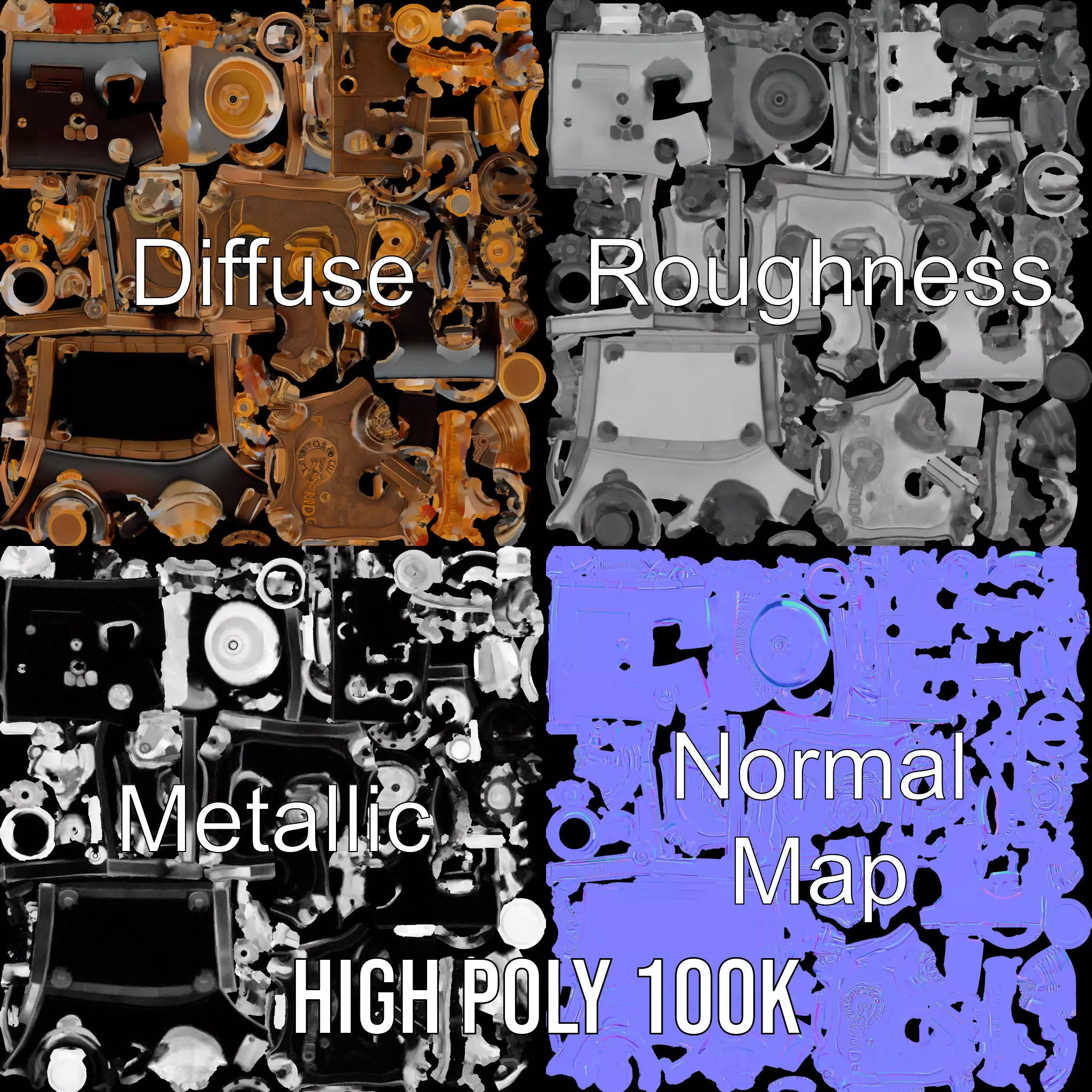 Bronze Steampunk Engine model pack Low-poly 3D model_3