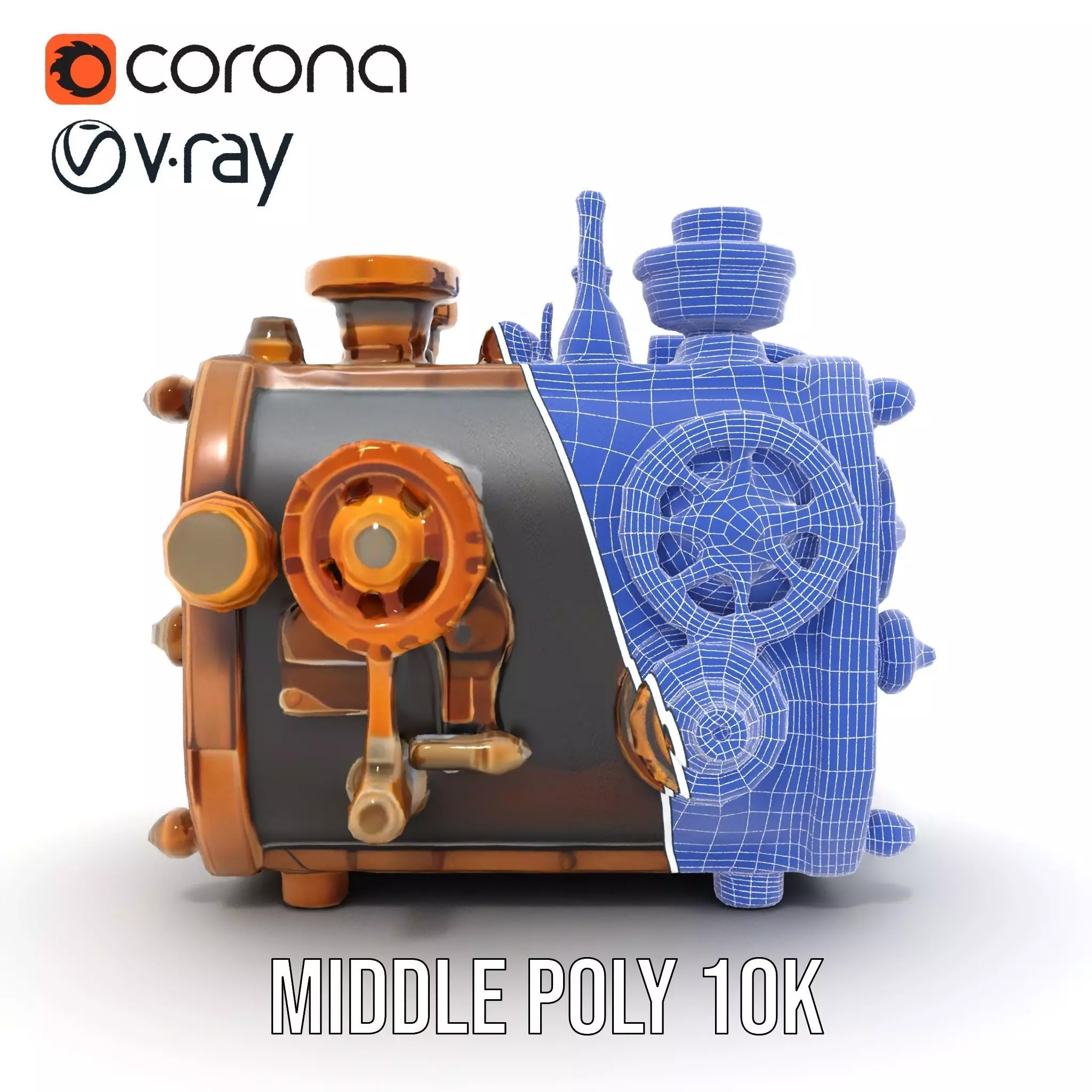 Bronze Steampunk Engine model pack Low-poly 3D model_30