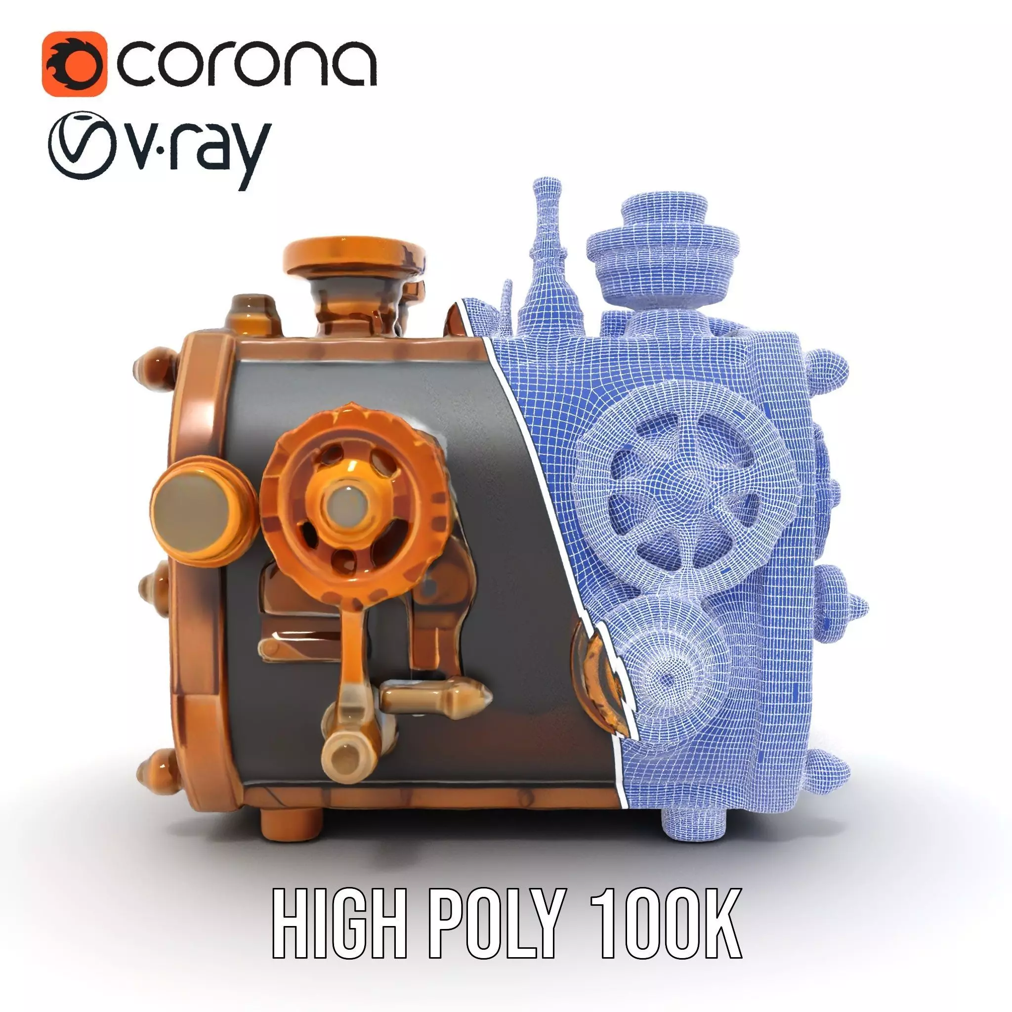 Bronze Steampunk Engine model pack Low-poly 3D model_34