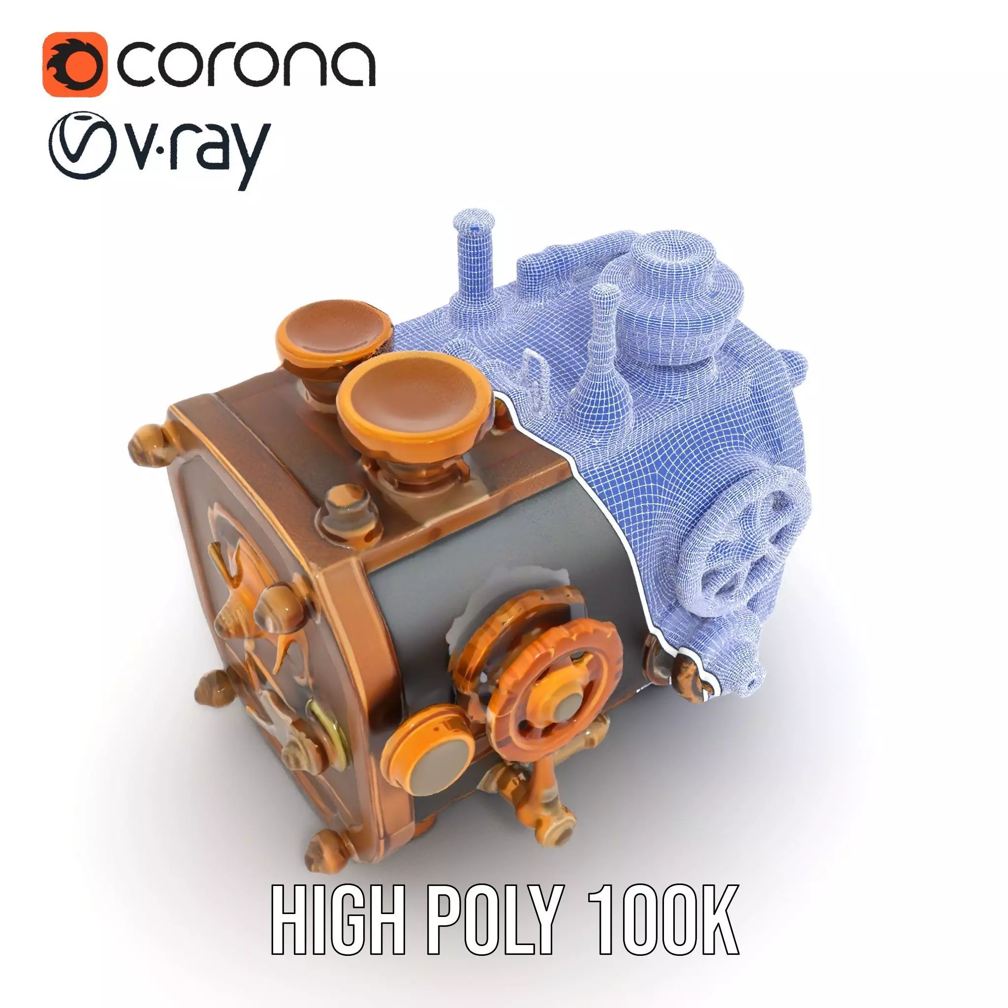 Bronze Steampunk Engine model pack Low-poly 3D model_26