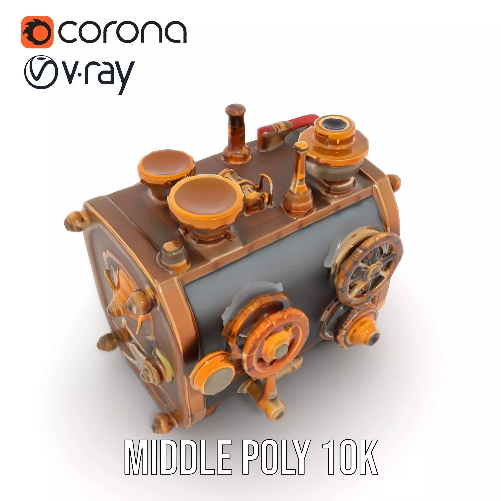 Bronze Steampunk Engine model pack Low-poly 3D model_11