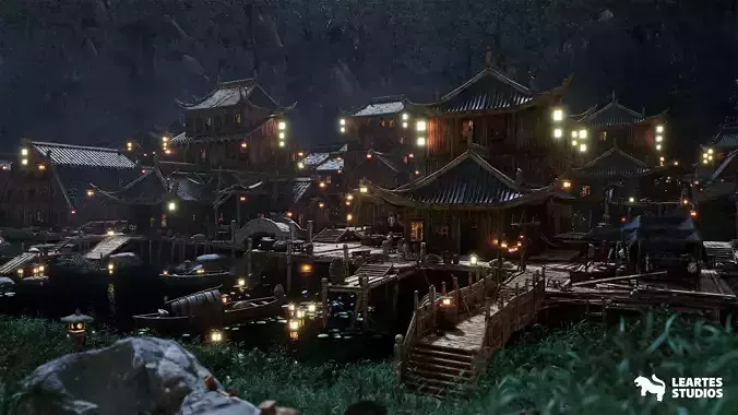 Chinese Lakeside Town Environment