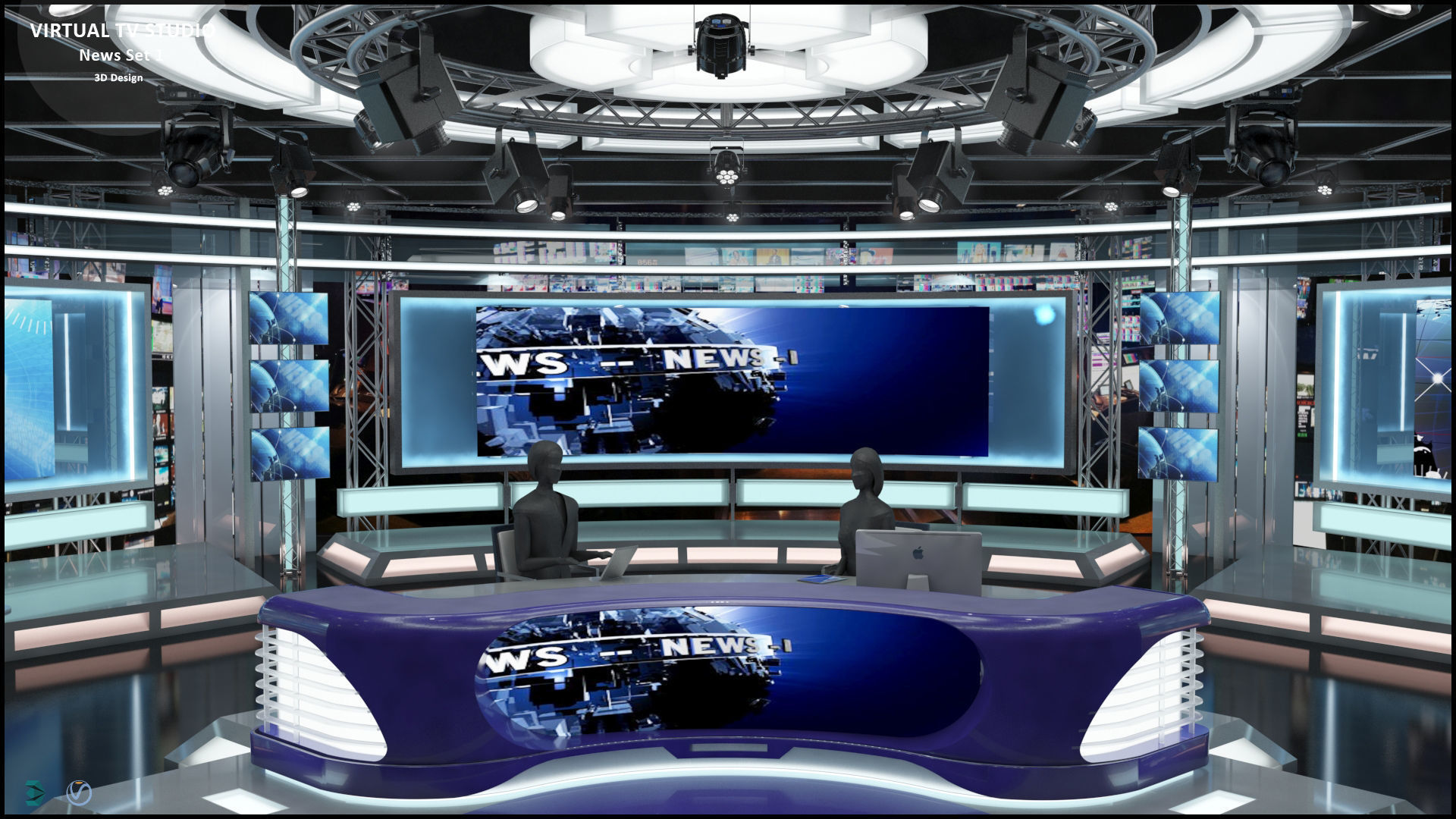 Virtual TV Studio News Set 1 3D model_6