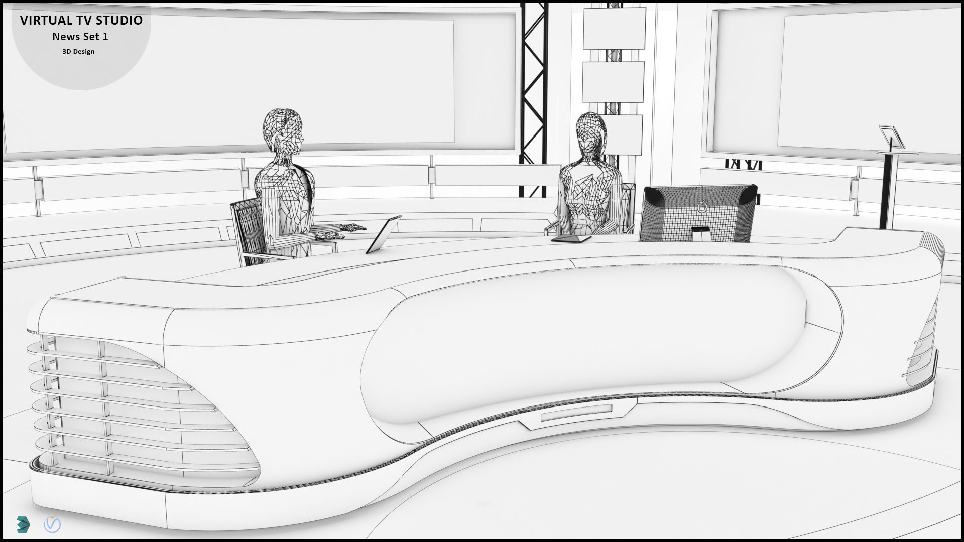 Virtual TV Studio News Set 1 3D model_37