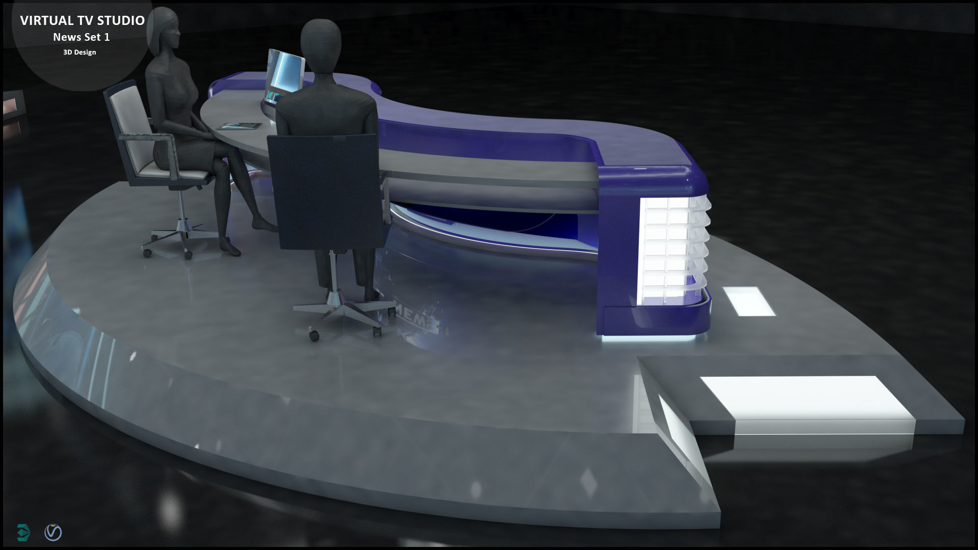 Virtual TV Studio News Set 1 3D model_40