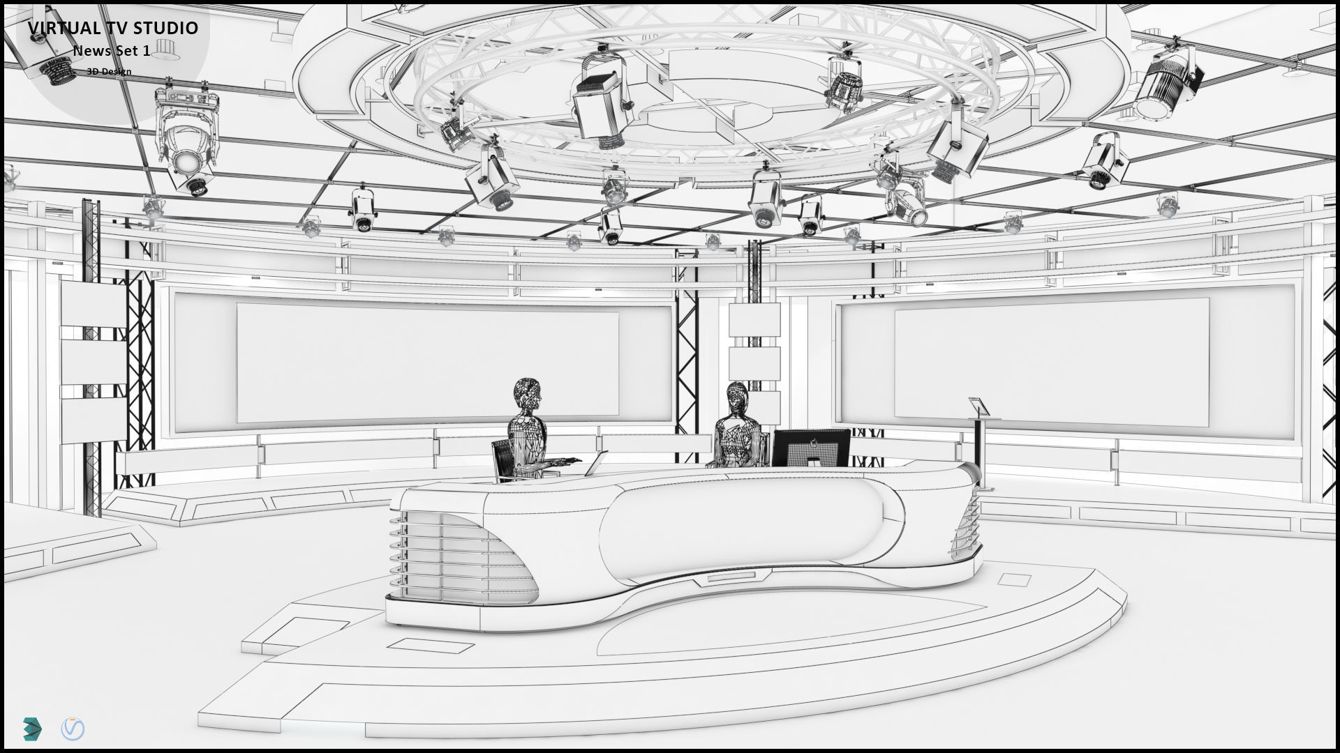 Virtual TV Studio News Set 1 3D model_11