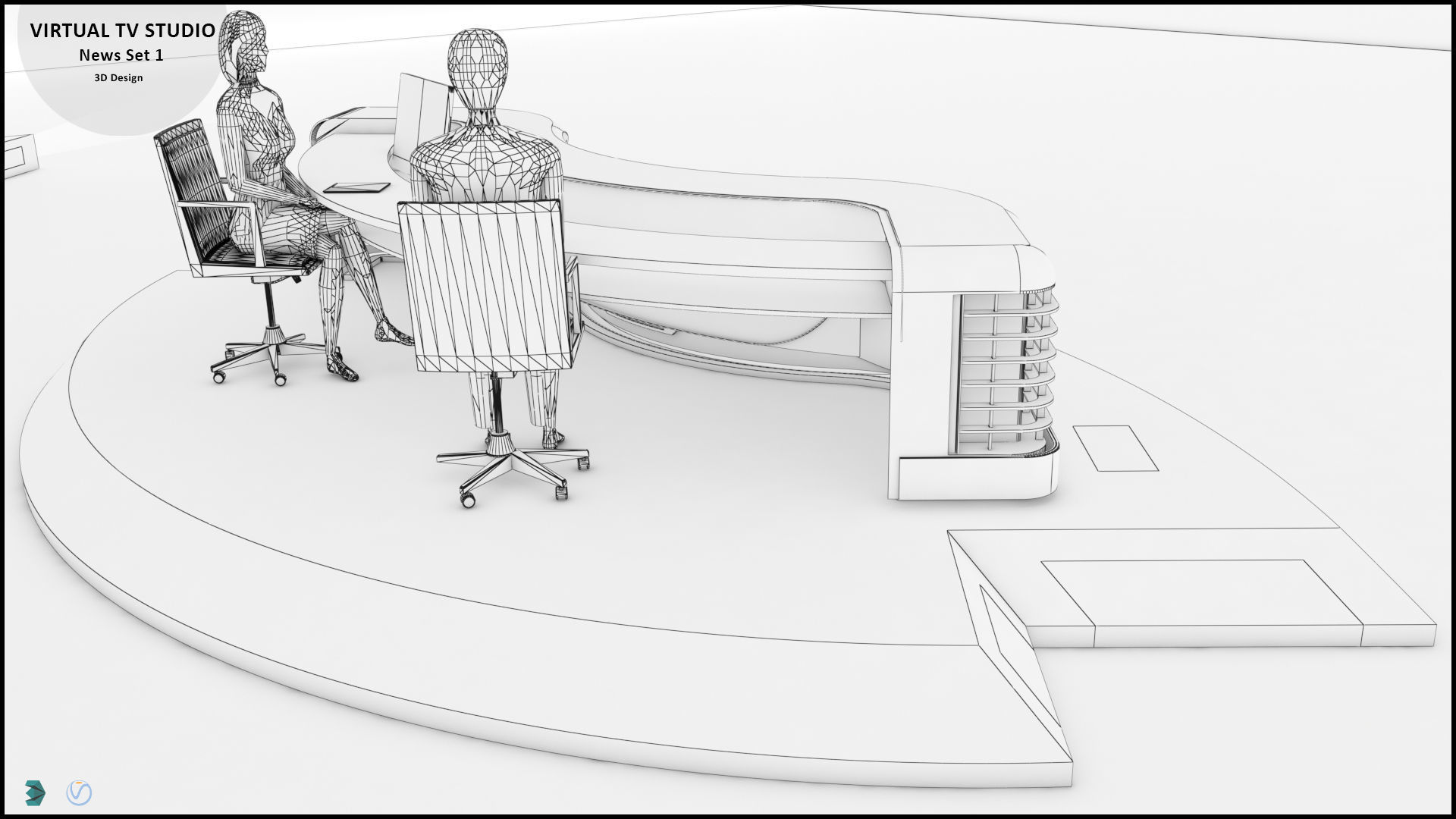 Virtual TV Studio News Set 1 3D model_41