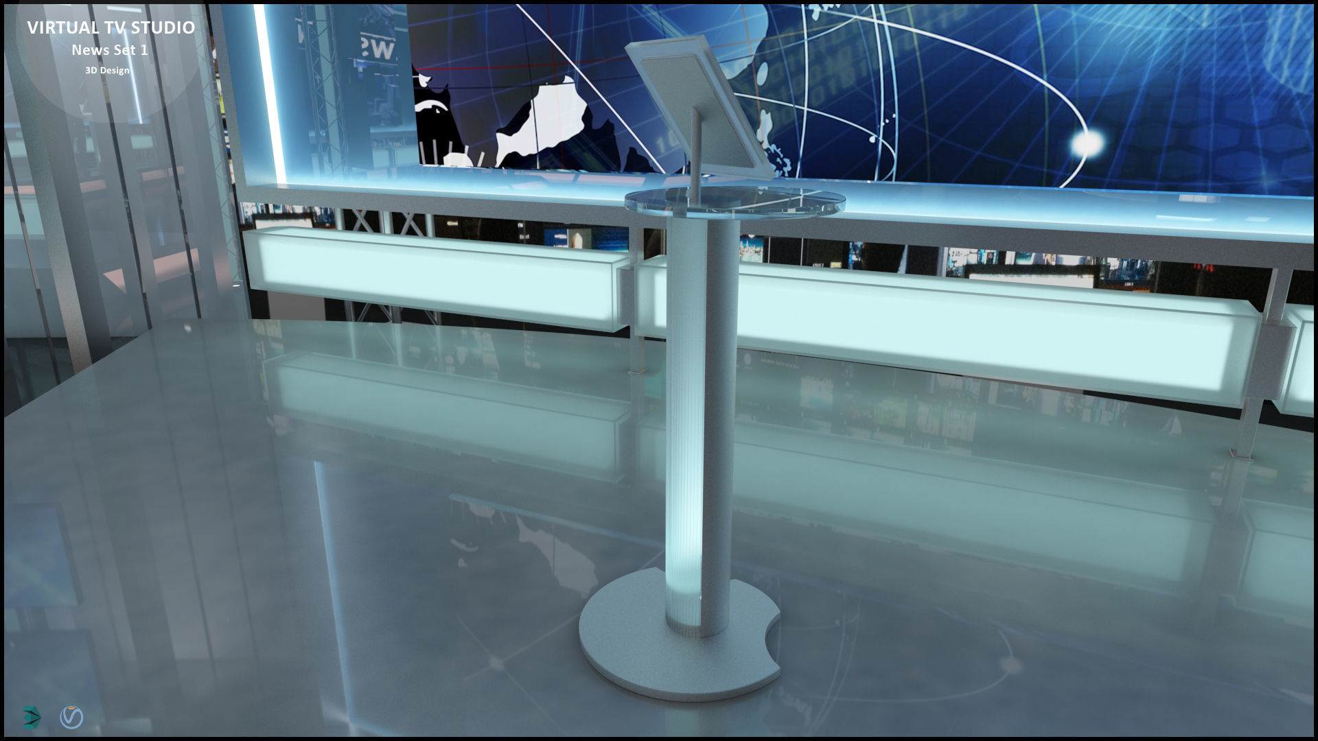 Virtual TV Studio News Set 1 3D model_42