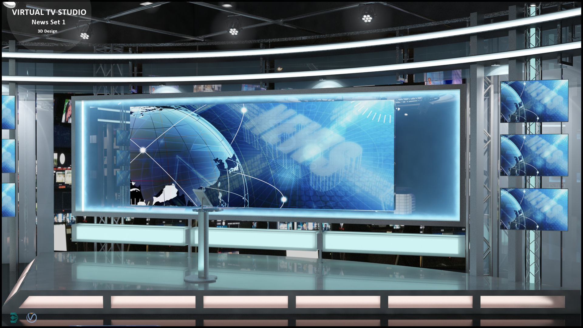 Virtual TV Studio News Set 1 3D model_30