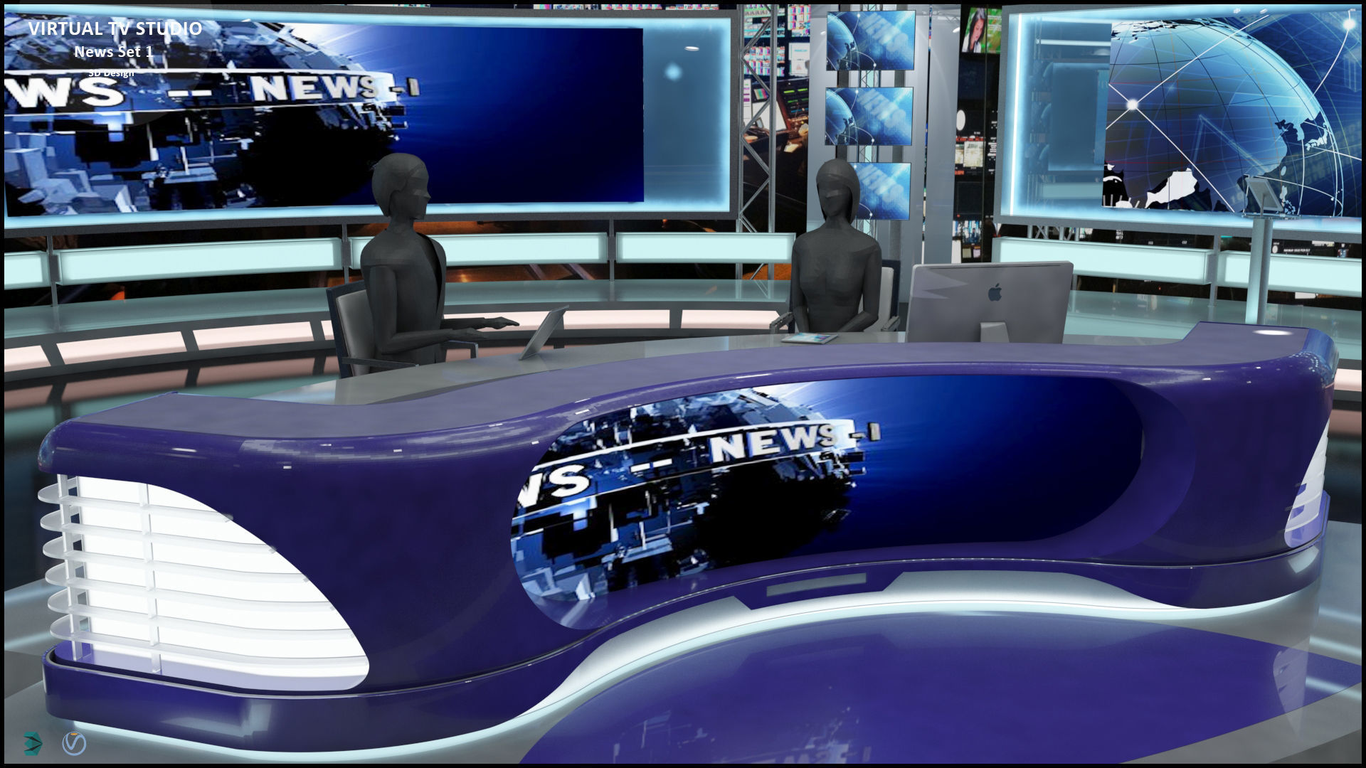 Virtual TV Studio News Set 1 3D model_36