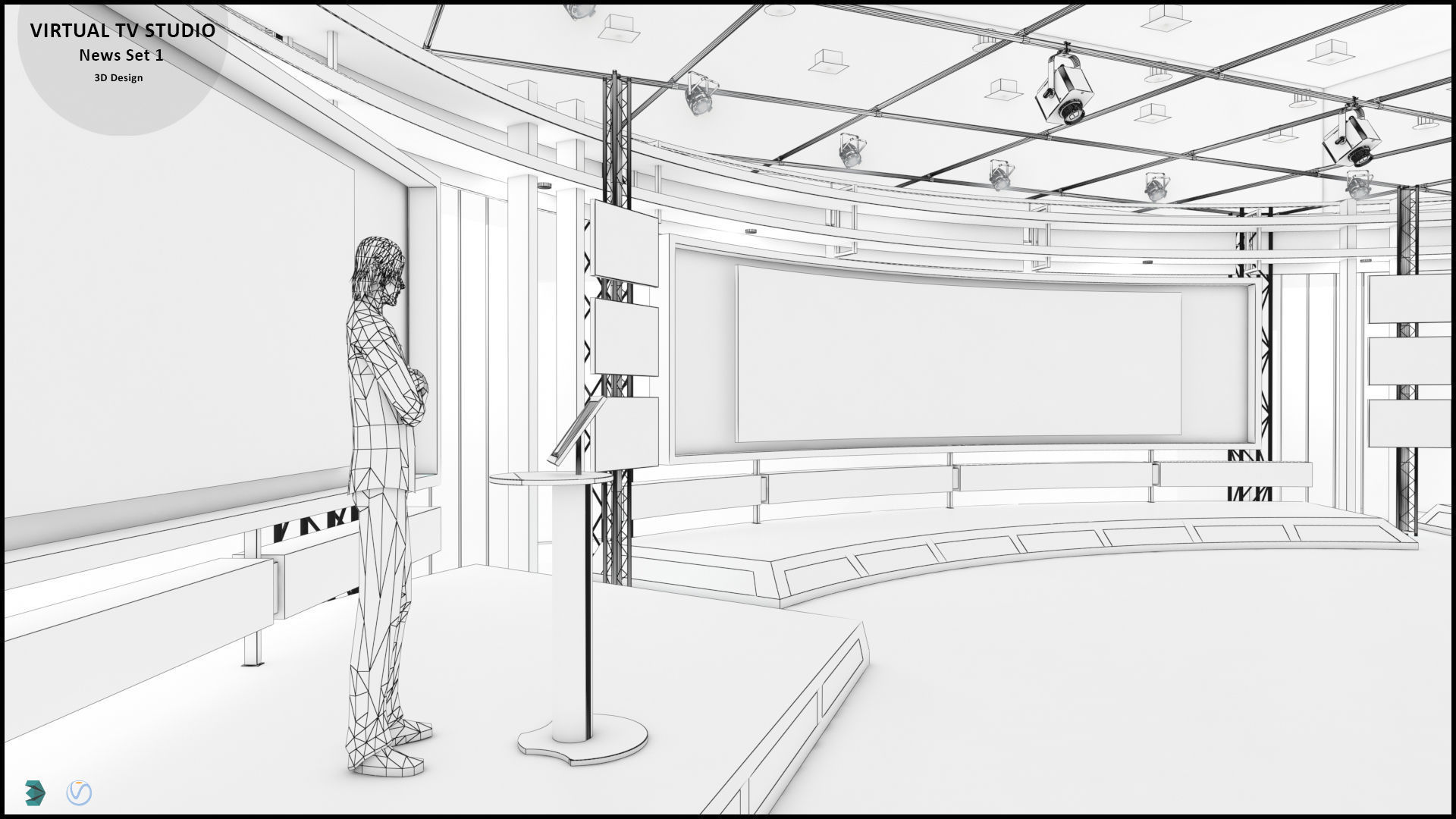 Virtual TV Studio News Set 1 3D model_25