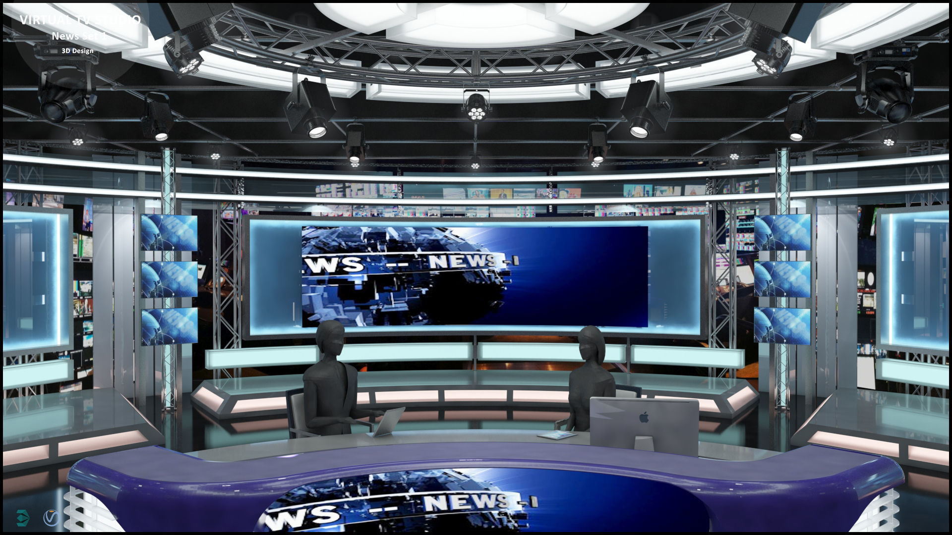 Virtual TV Studio News Set 1 3D model_8