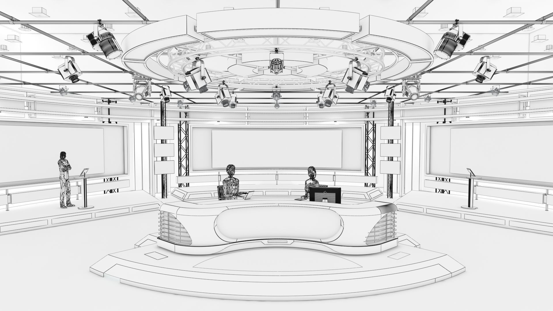 Virtual TV Studio News Set 1 3D model_5