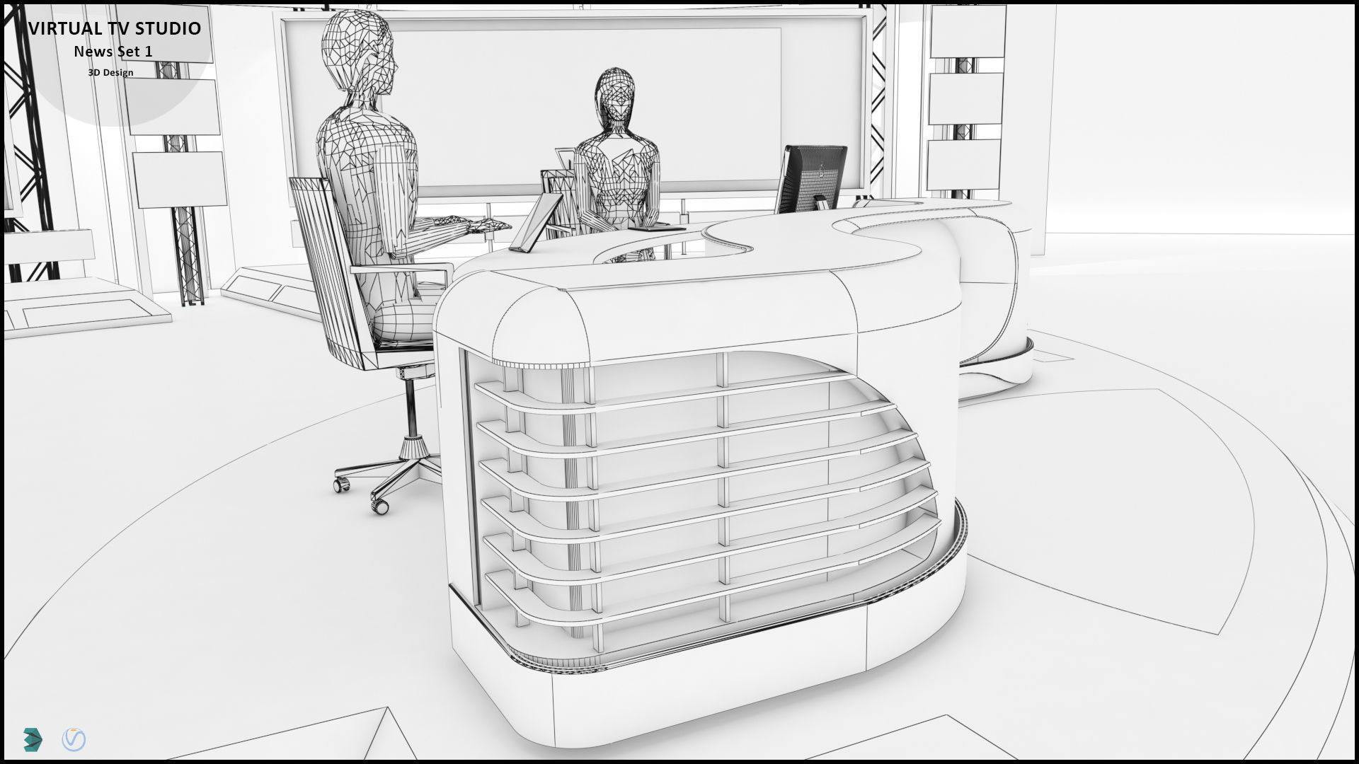 Virtual TV Studio News Set 1 3D model_39