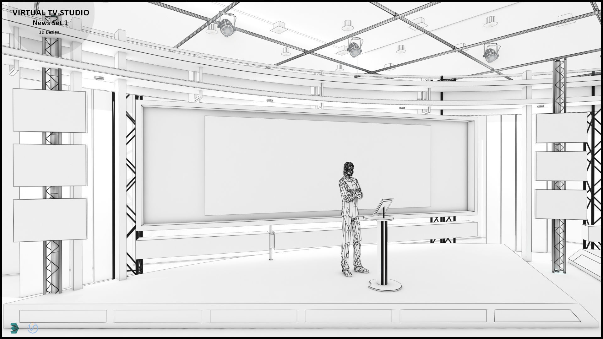 Virtual TV Studio News Set 1 3D model_29