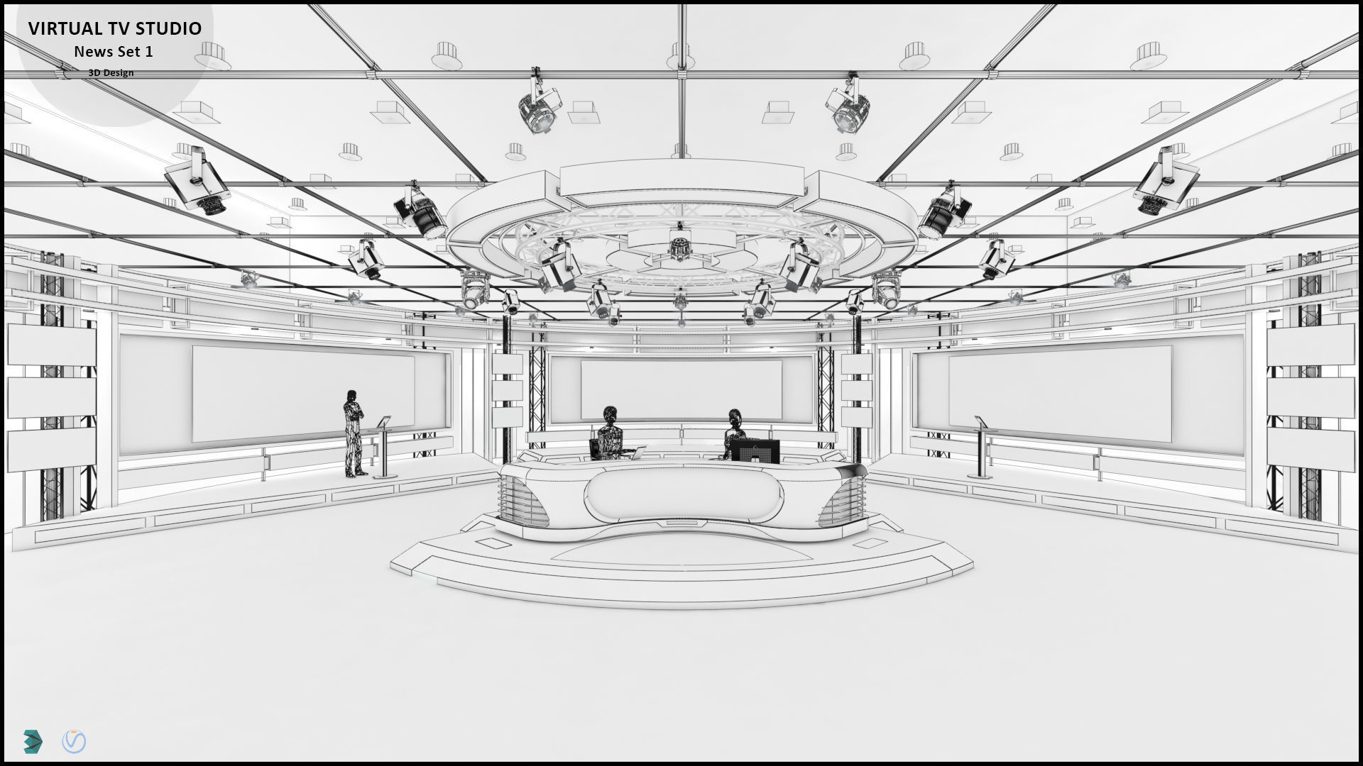 Virtual TV Studio News Set 1 3D model_3