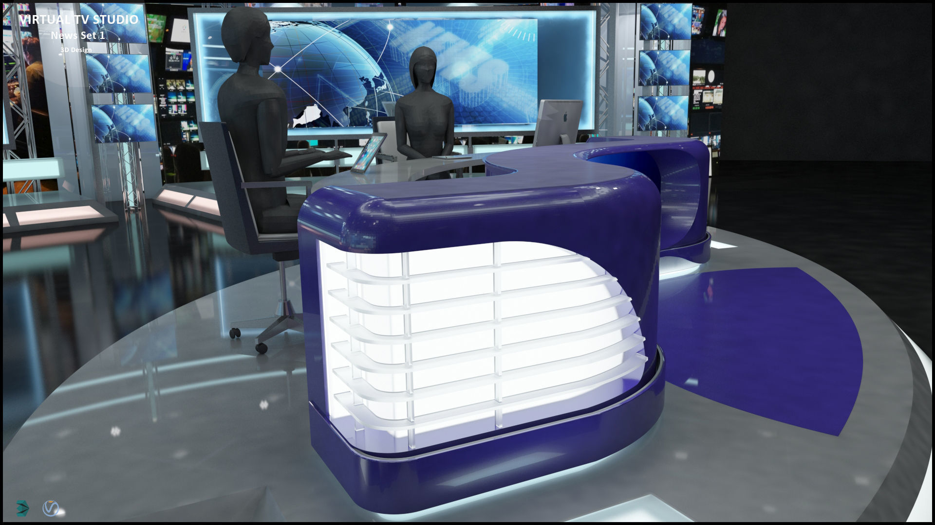 Virtual TV Studio News Set 1 3D model_38