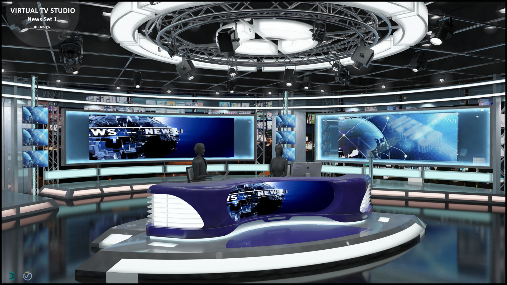 Virtual TV Studio News Set 1 3D model_10