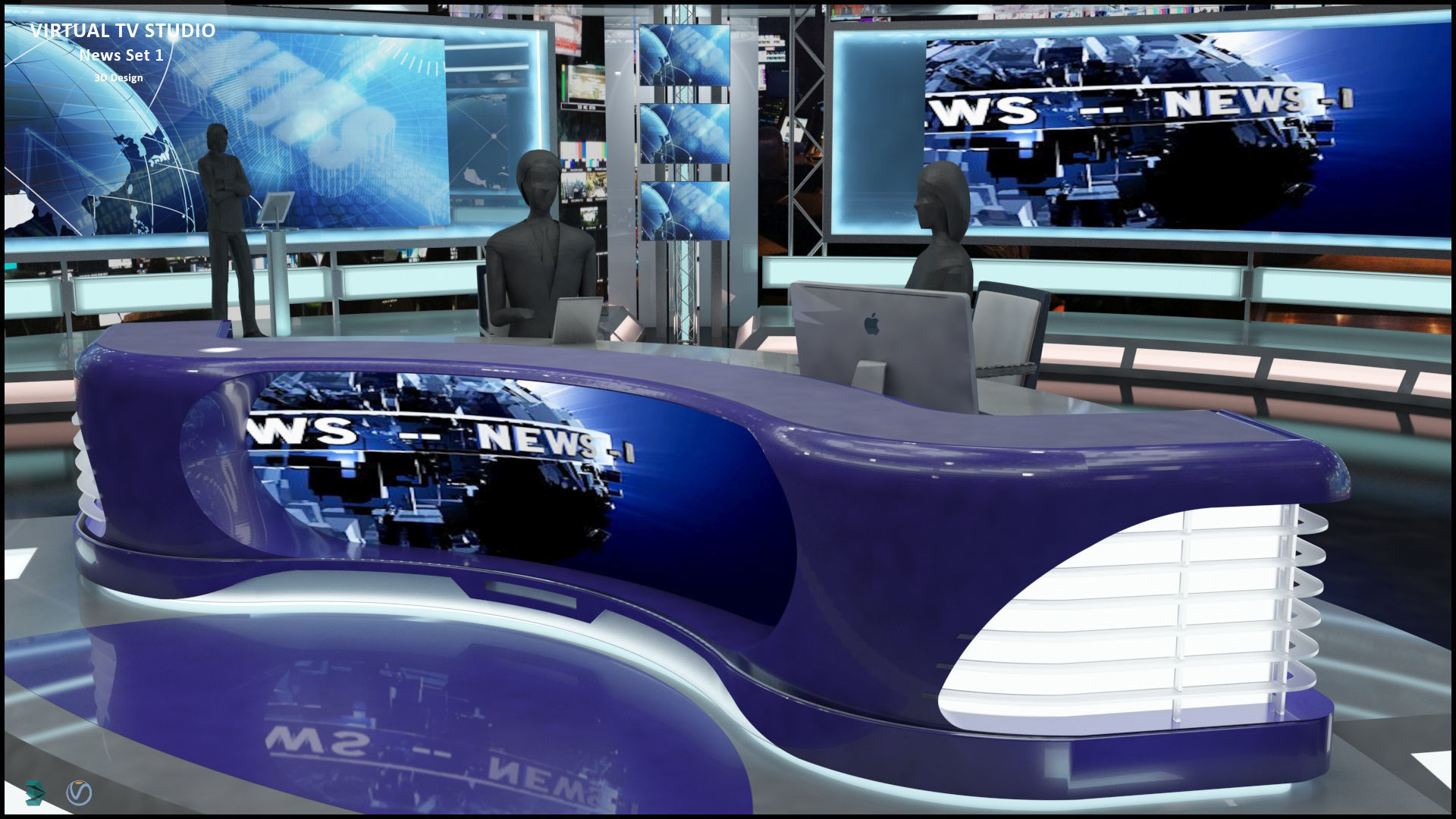 Virtual TV Studio News Set 1 3D model_34