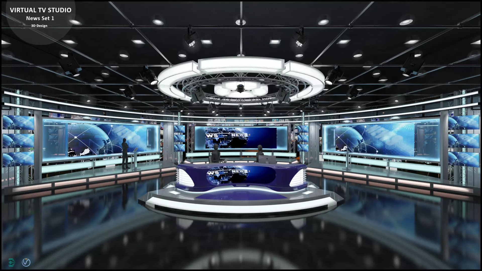 Virtual TV Studio News Set 1 3D model_0