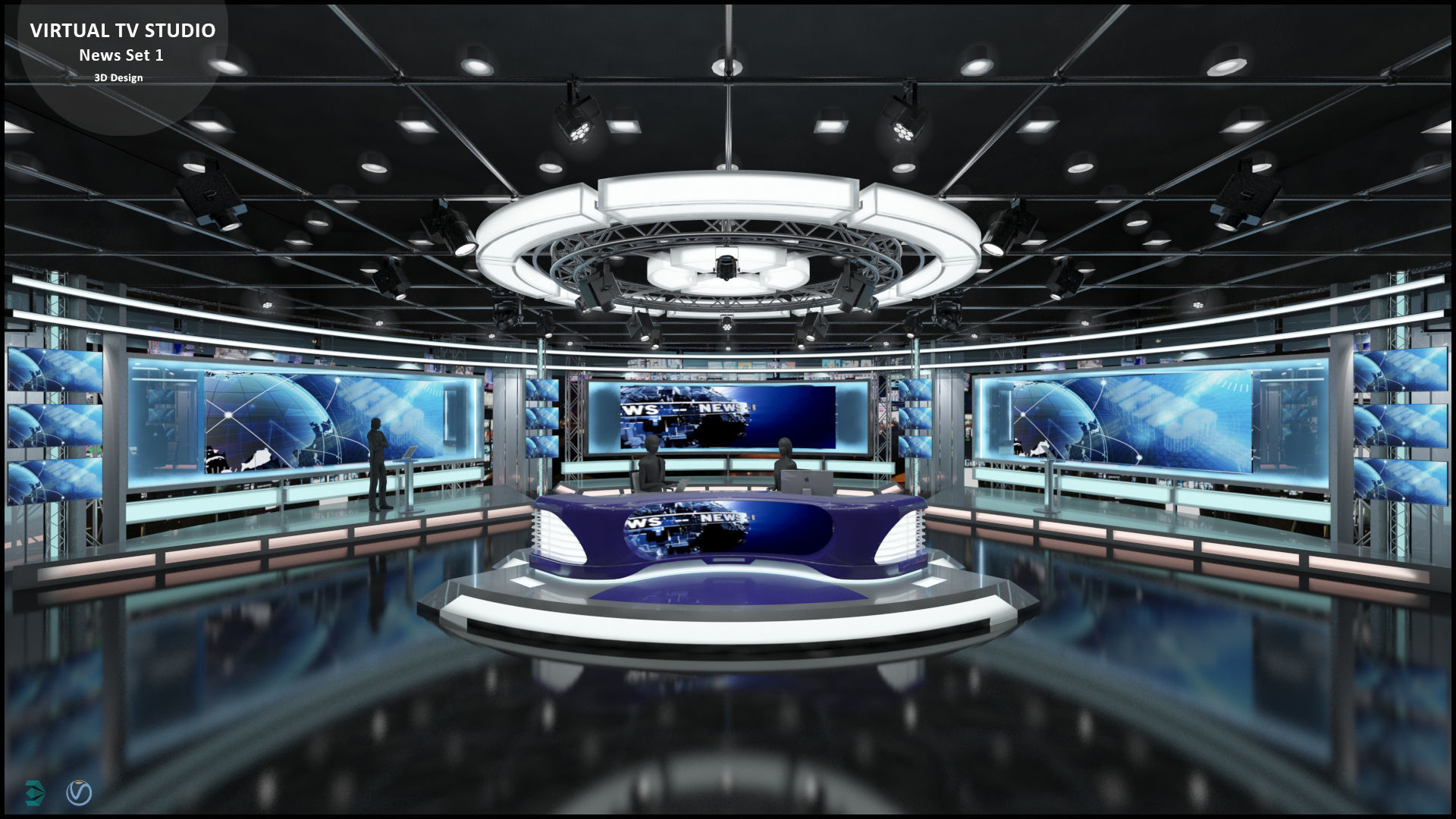 Virtual TV Studio News Set 1 3D model_2