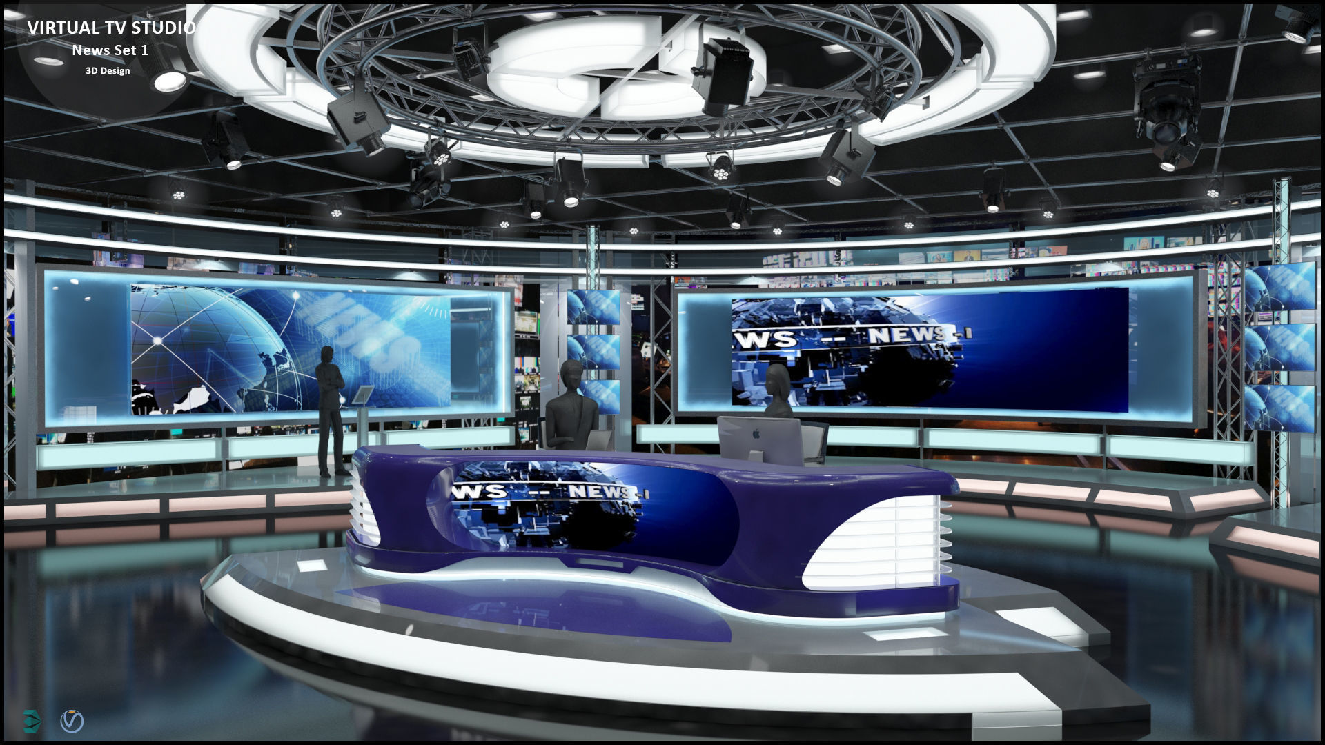 Virtual TV Studio News Set 1 3D model_12
