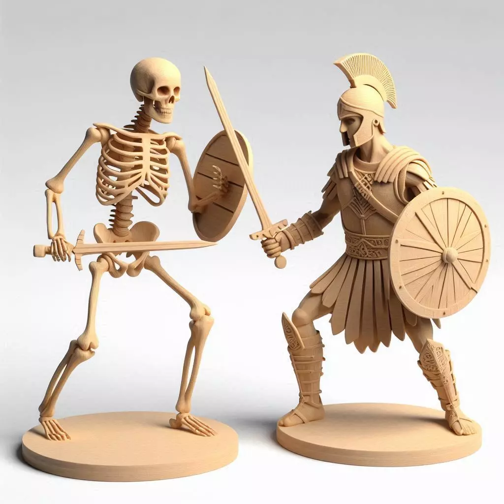 2246Duel of Skeleton and Warrior 3D Printed Statues 3D print model