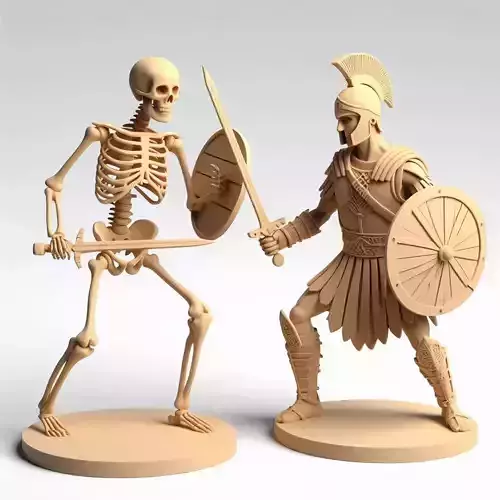 2246Duel of Skeleton and Warrior 3D Printed Statues 3D print model