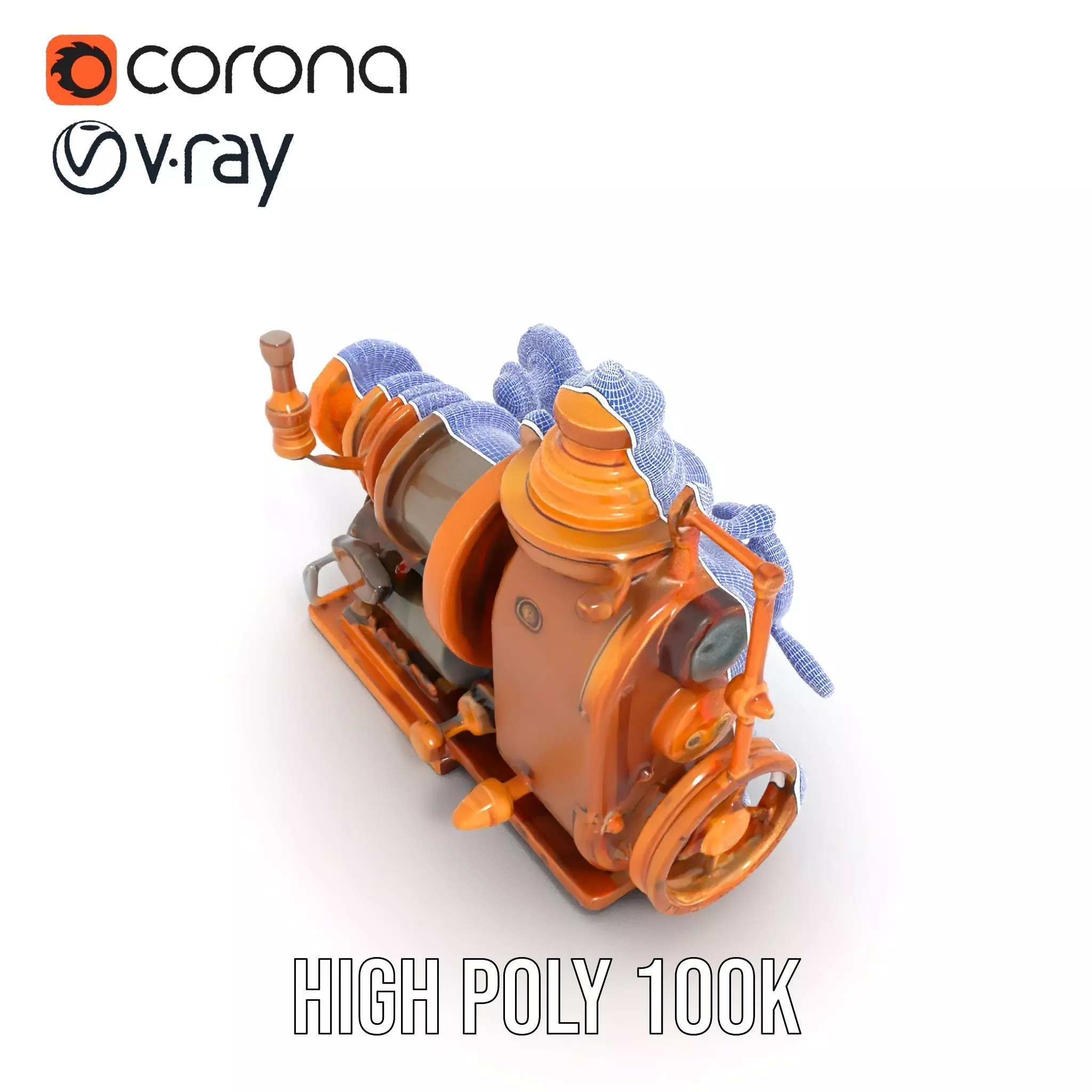 Steampunk Bronze Engine model pack Low-poly 3D model_33