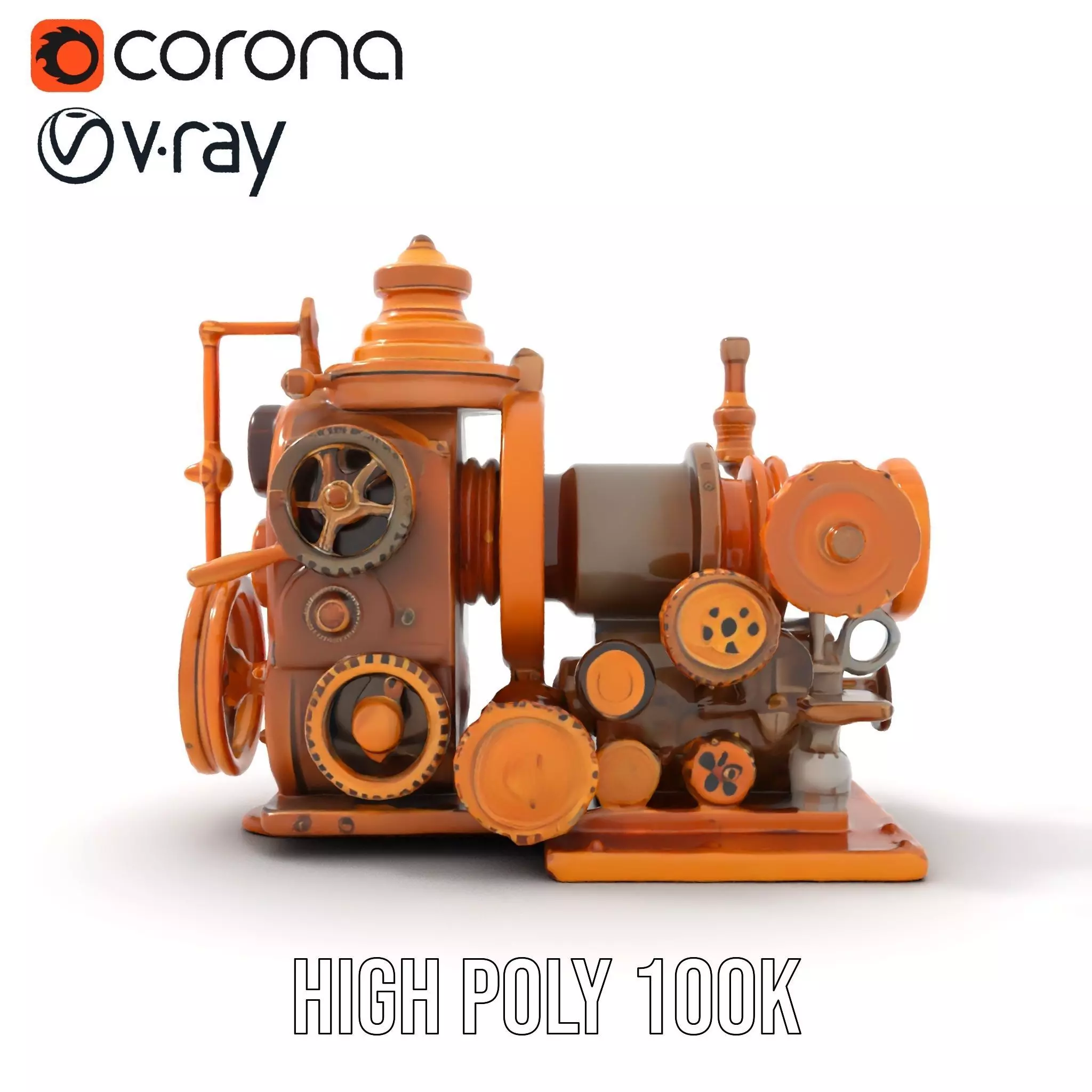 Steampunk Bronze Engine model pack Low-poly 3D model_21