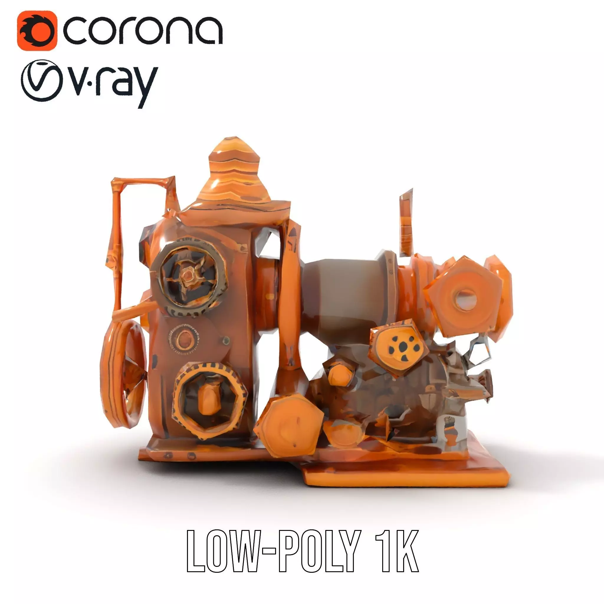 Steampunk Bronze Engine model pack Low-poly 3D model_7