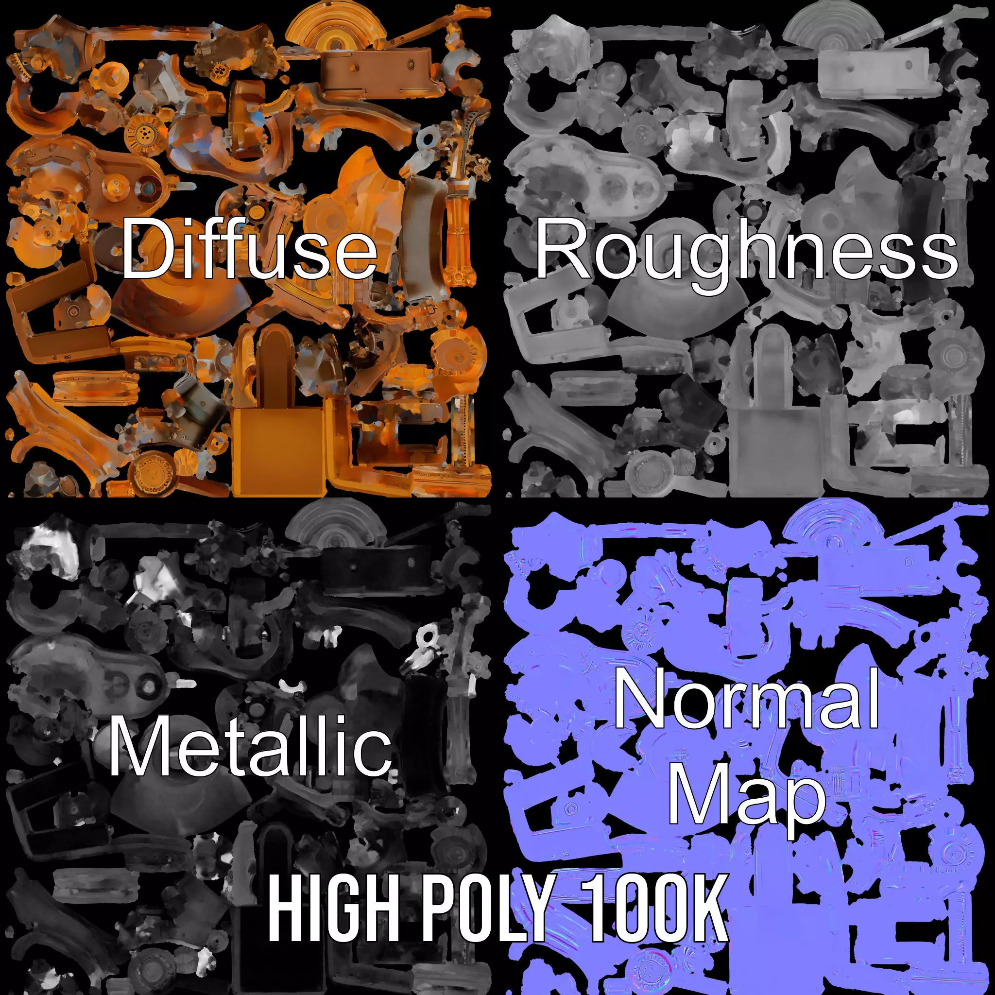 Steampunk Bronze Engine model pack Low-poly 3D model_3