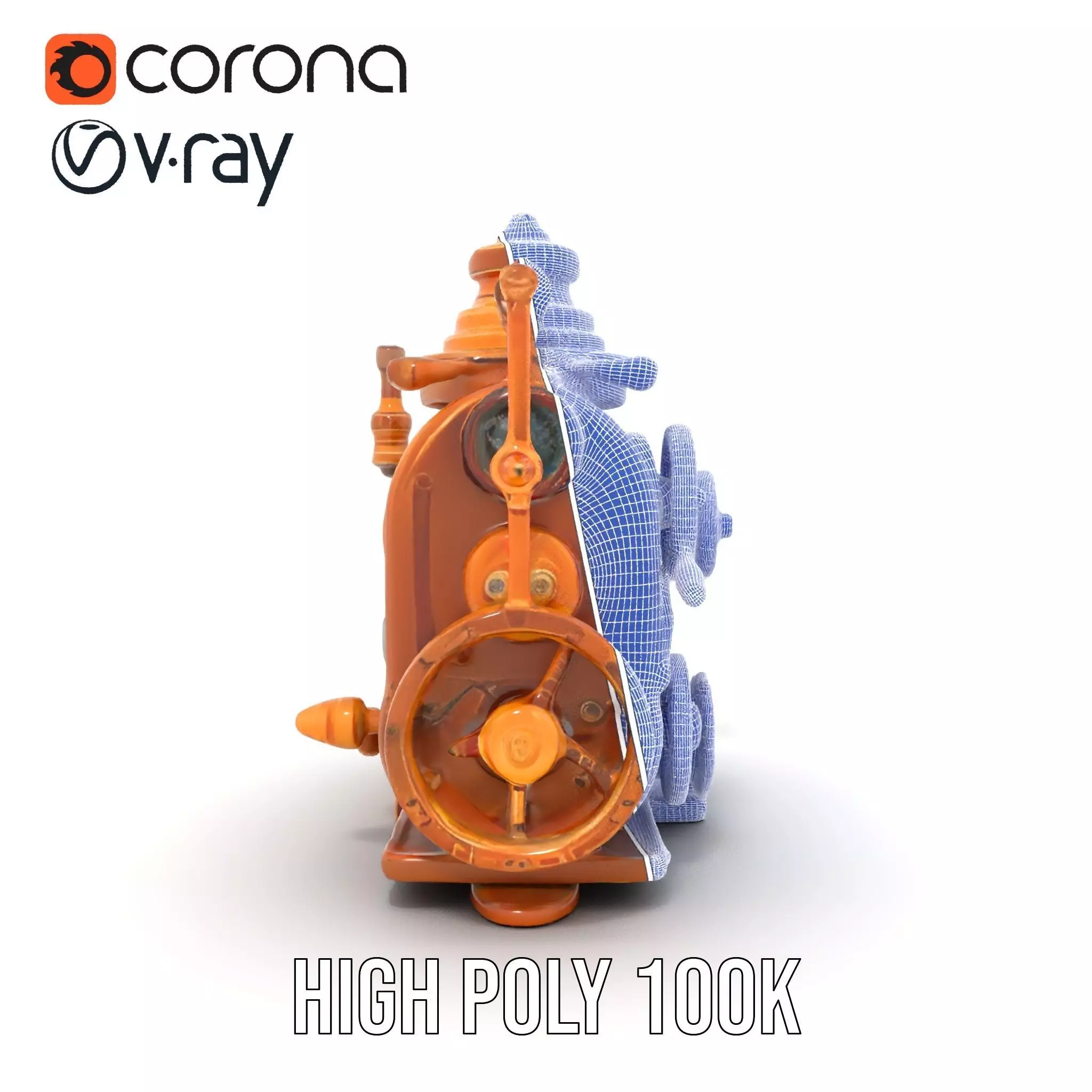 Steampunk Bronze Engine model pack Low-poly 3D model_34