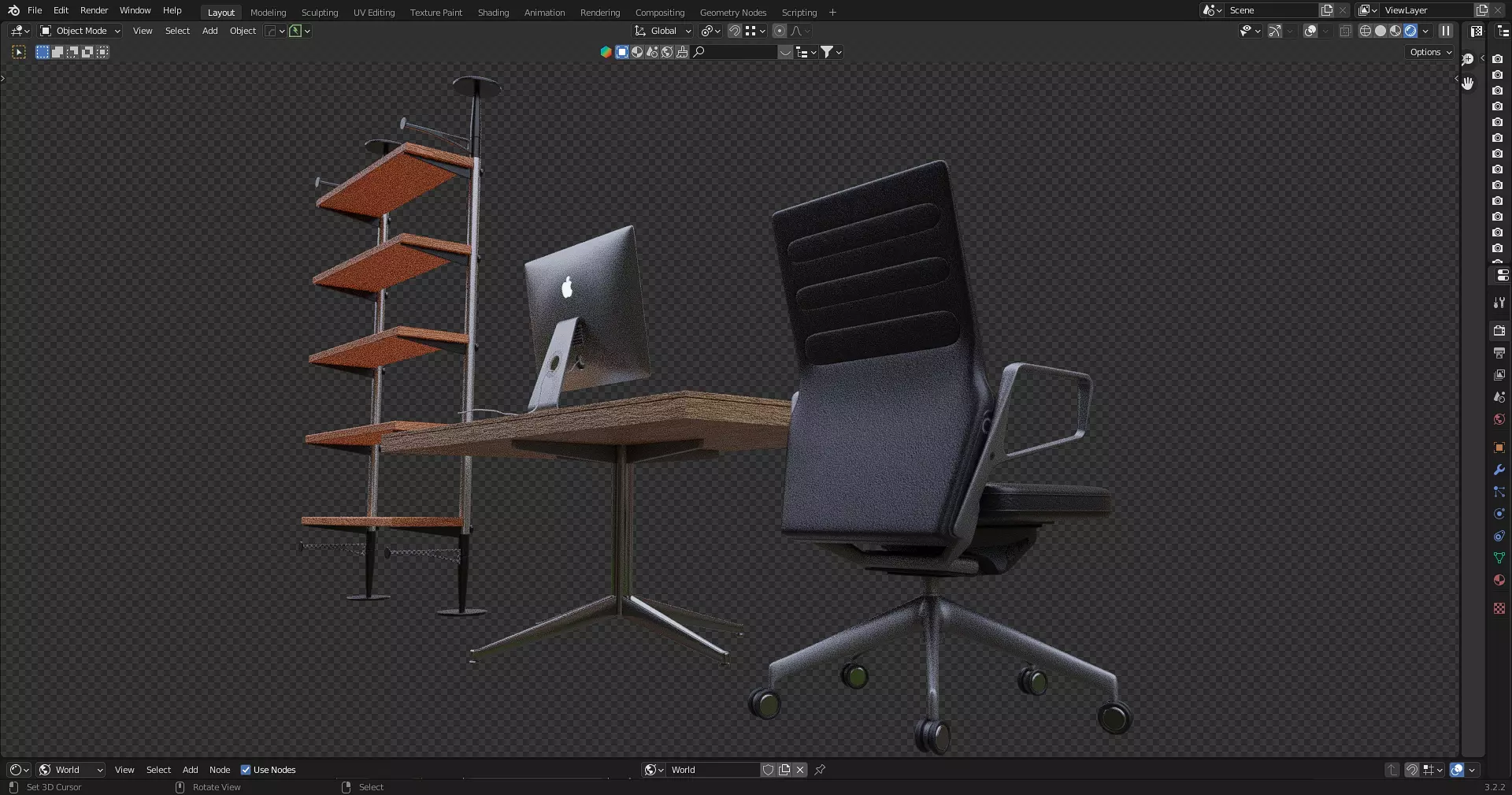 Office Table with ergonomic chair Low-poly 3D model_9