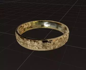 Gold Ring with Artistic Floral Engraving and Elegant Design 3D print model_2