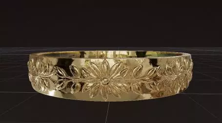 Gold Ring with Artistic Floral Engraving and Elegant Design 3D print model_3