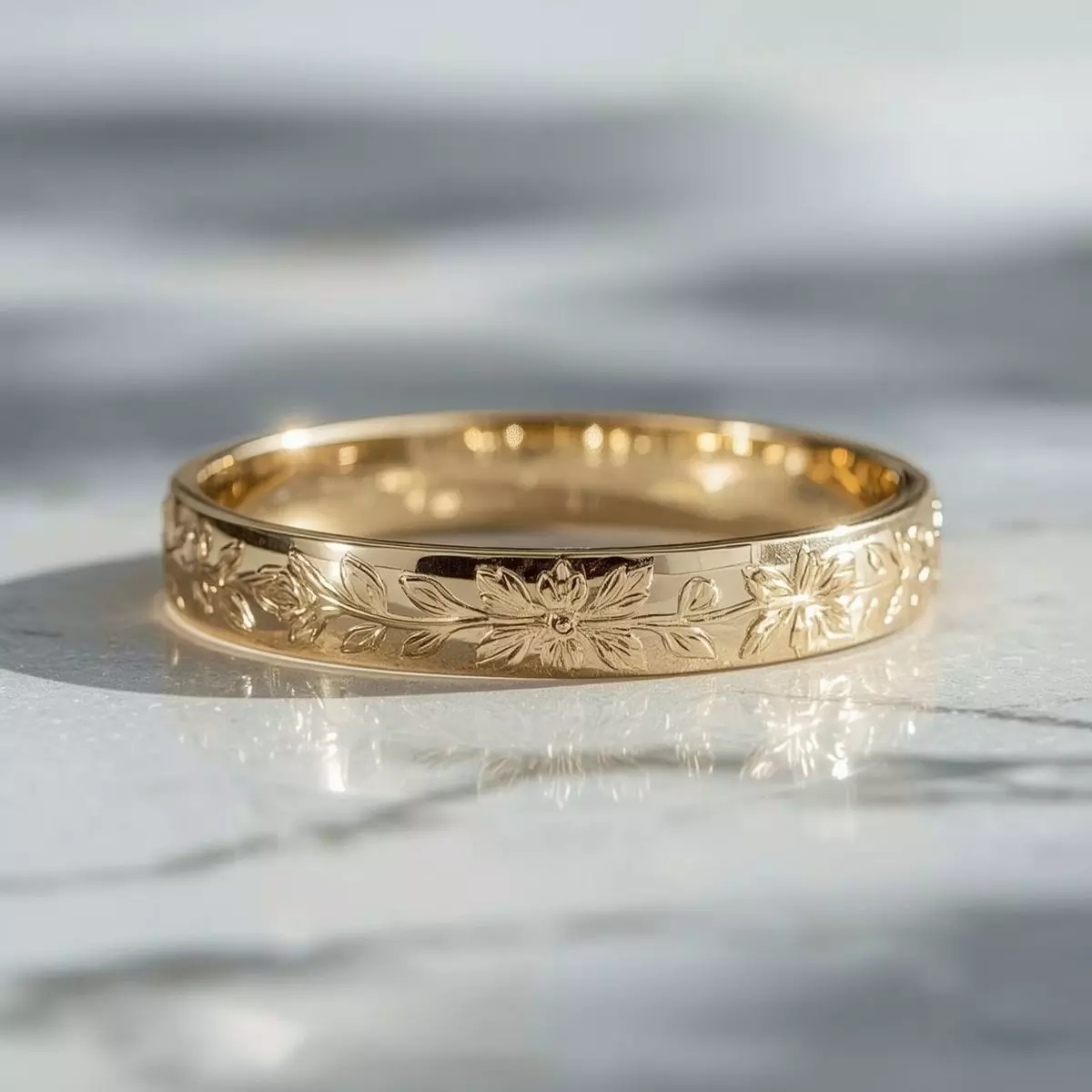 Gold Ring with Artistic Floral Engraving and Elegant Design 3D print model_0