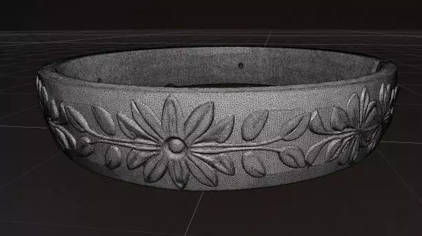 Gold Ring with Artistic Floral Engraving and Elegant Design 3D print model_5