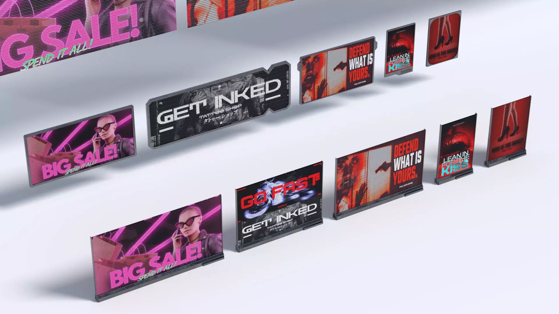 Ultimate Bundle of 80 Uniquely Handmade Cyberpunk Ads Low-poly 3D model_7