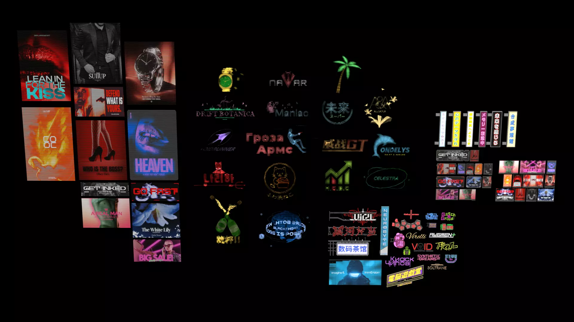 Ultimate Bundle of 80 Uniquely Handmade Cyberpunk Ads Low-poly 3D model_0