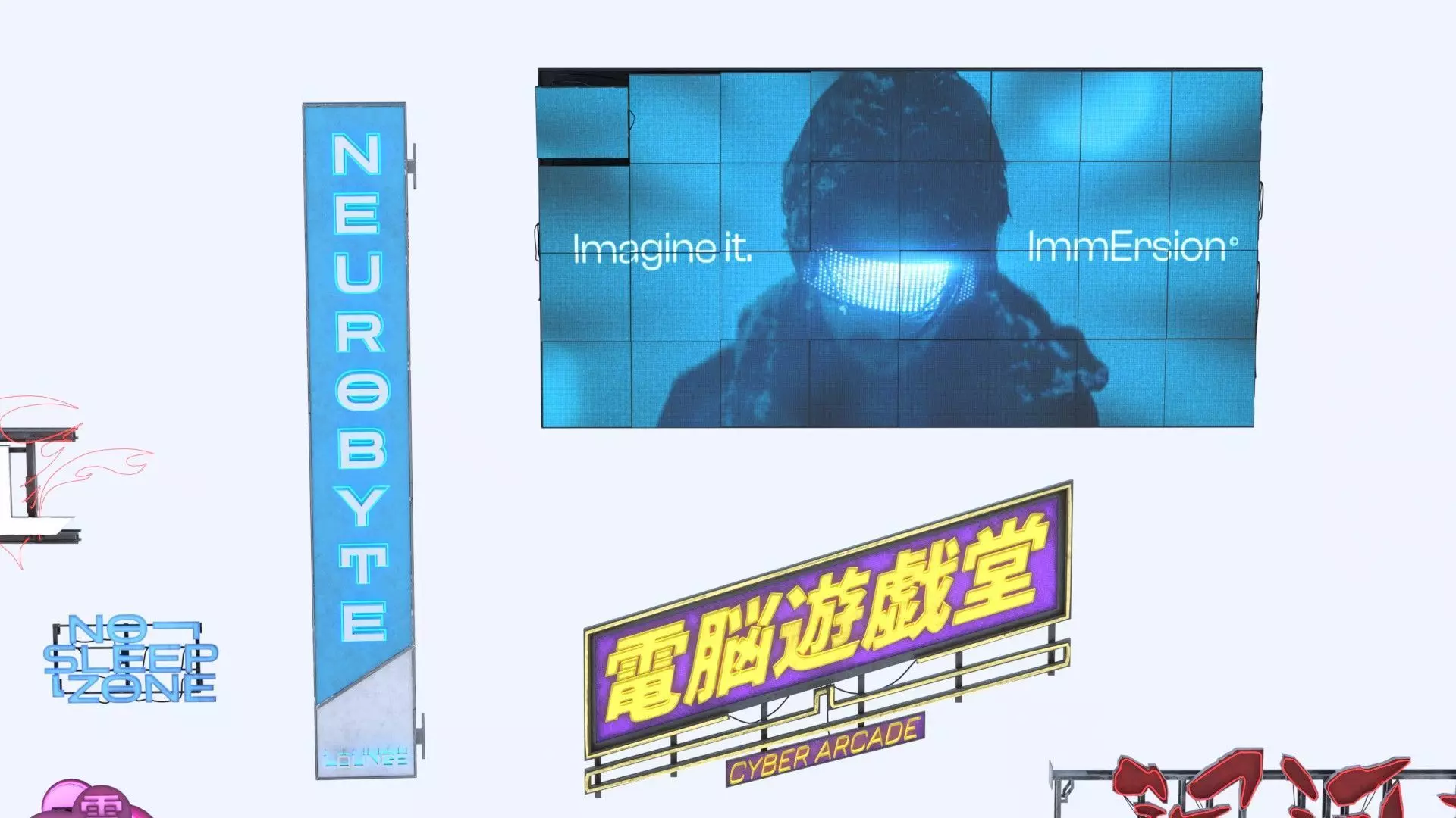 Ultimate Bundle of 80 Uniquely Handmade Cyberpunk Ads Low-poly 3D model_17