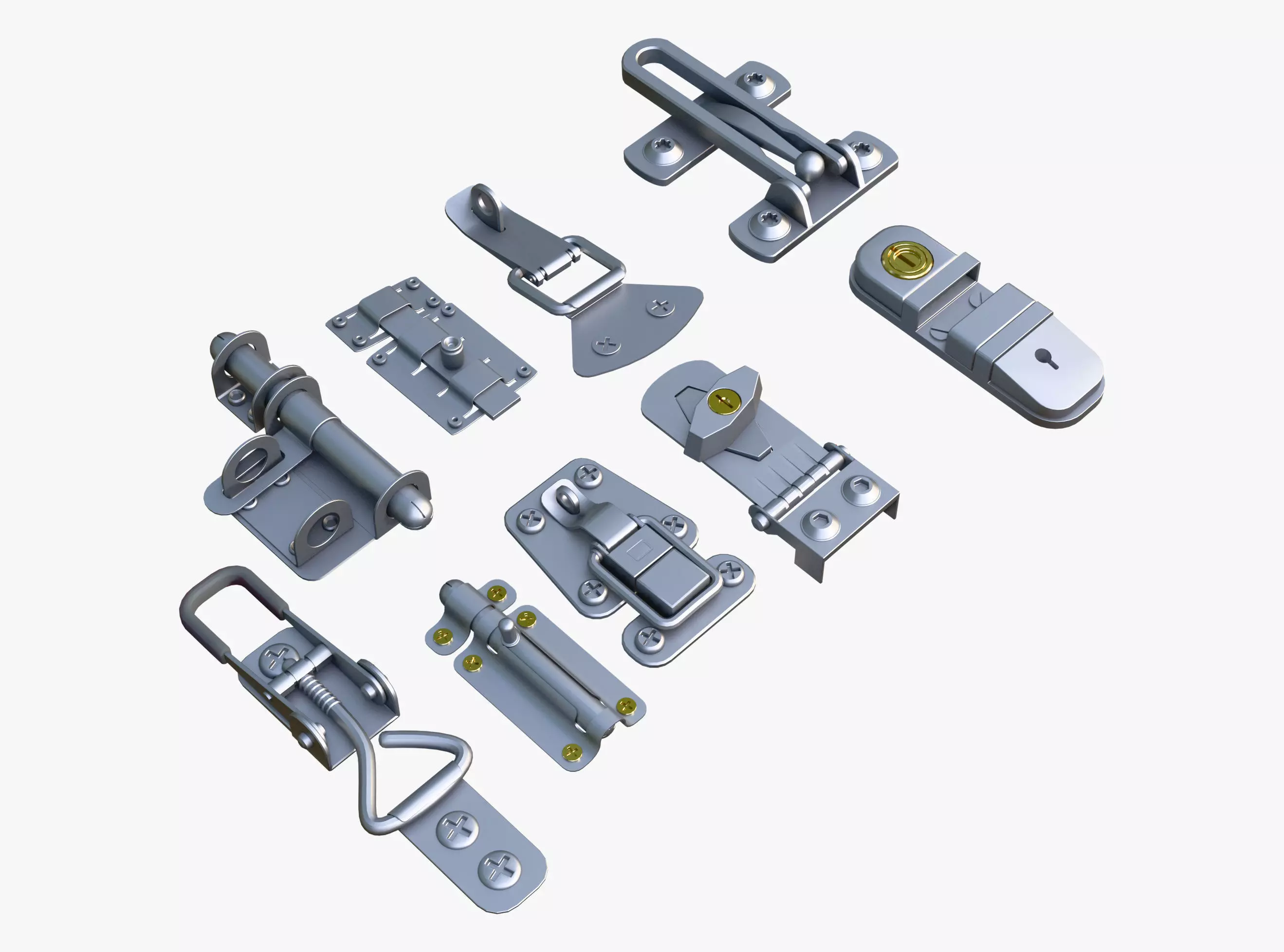 Metal Fastener and Clasp Set M1 3D model_0